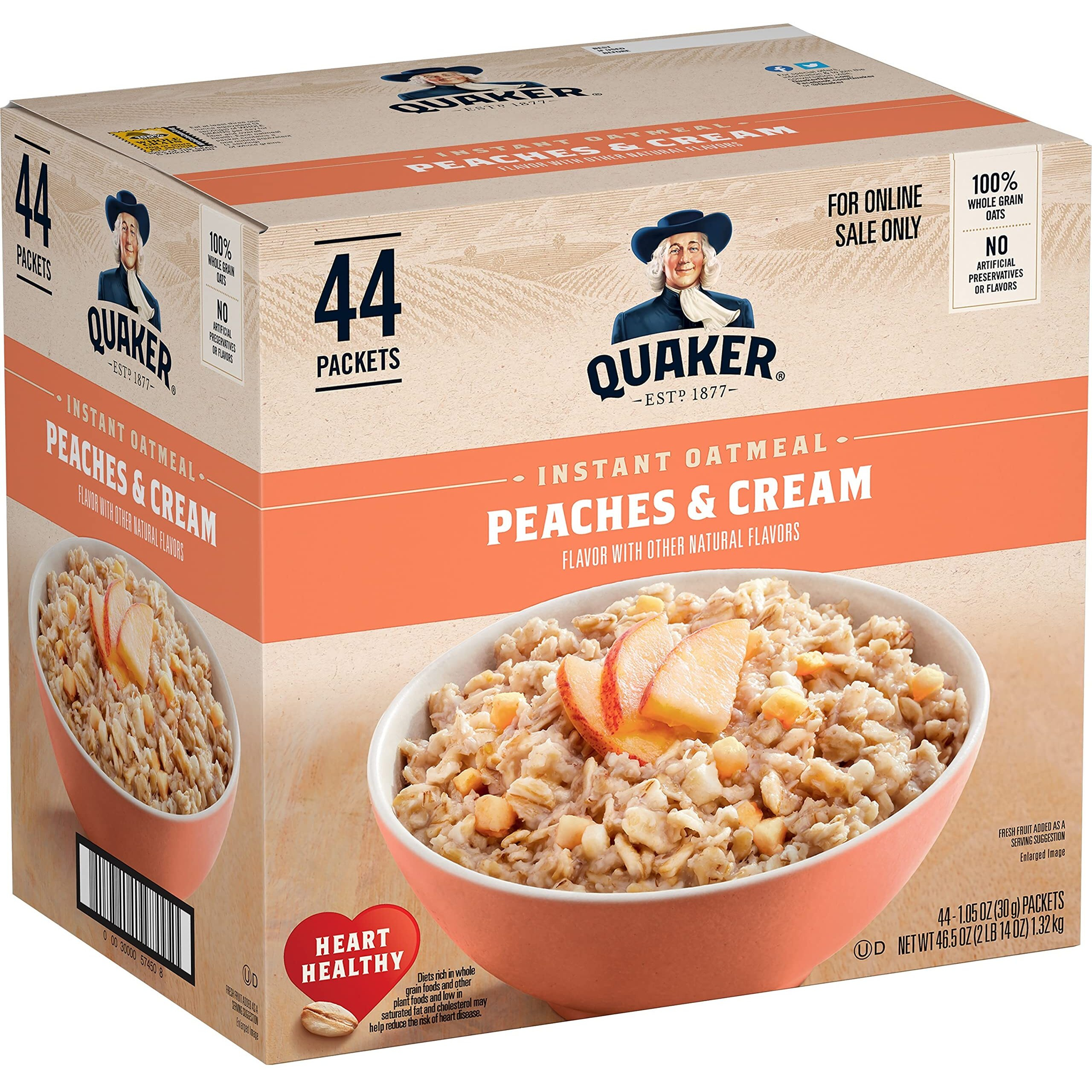 Quaker Instant Oatmeal, Peaches & Cream, 1.05Oz, 44 Counts (Pack Of 1)