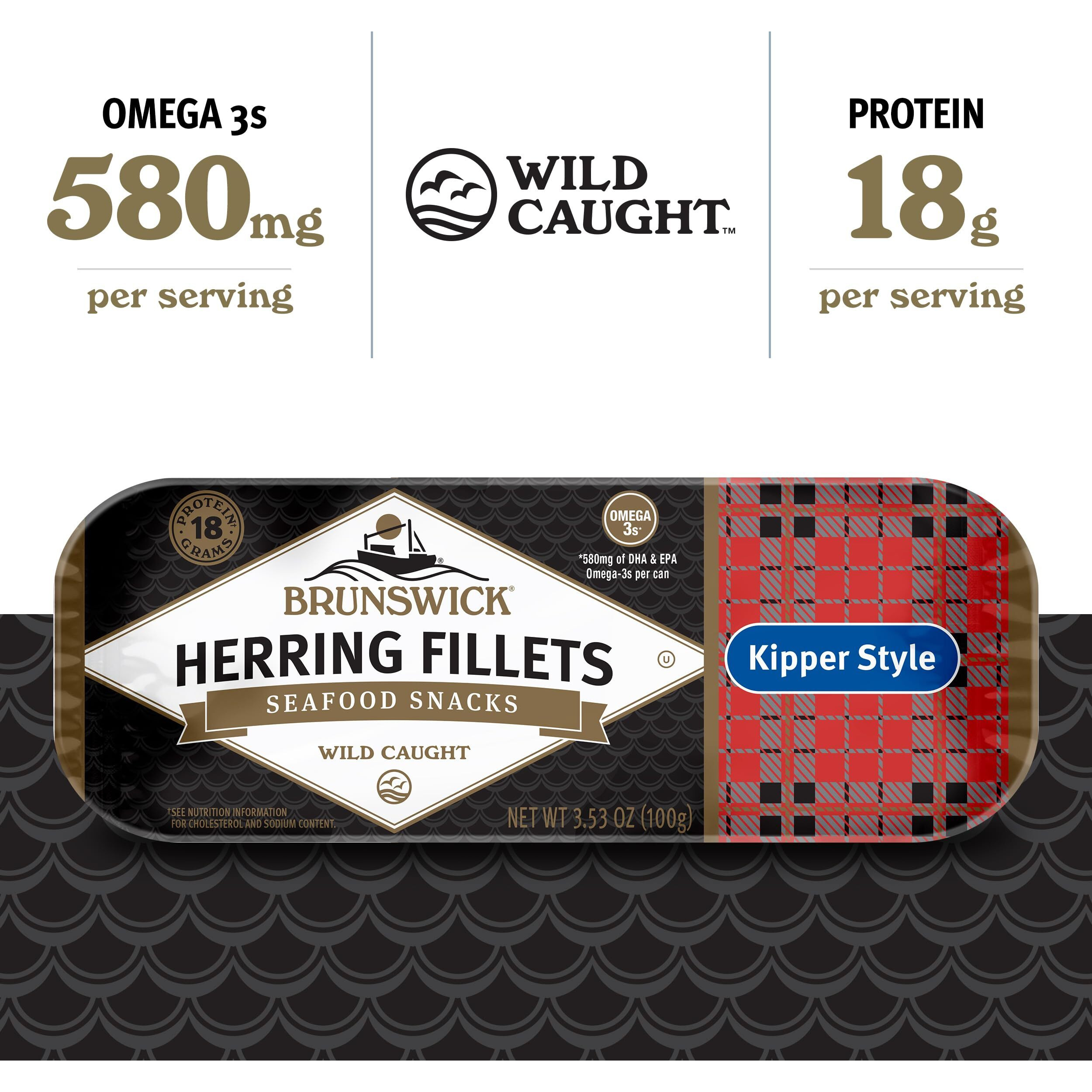 Brunswick Boneless Kipper Style Herring Fillets, 3.53 Oz Can (Pack Of 12) - 18G Protein Per Serving - Gluten Free, Keto Friendly - Great For Pasta & Seafood Recipes