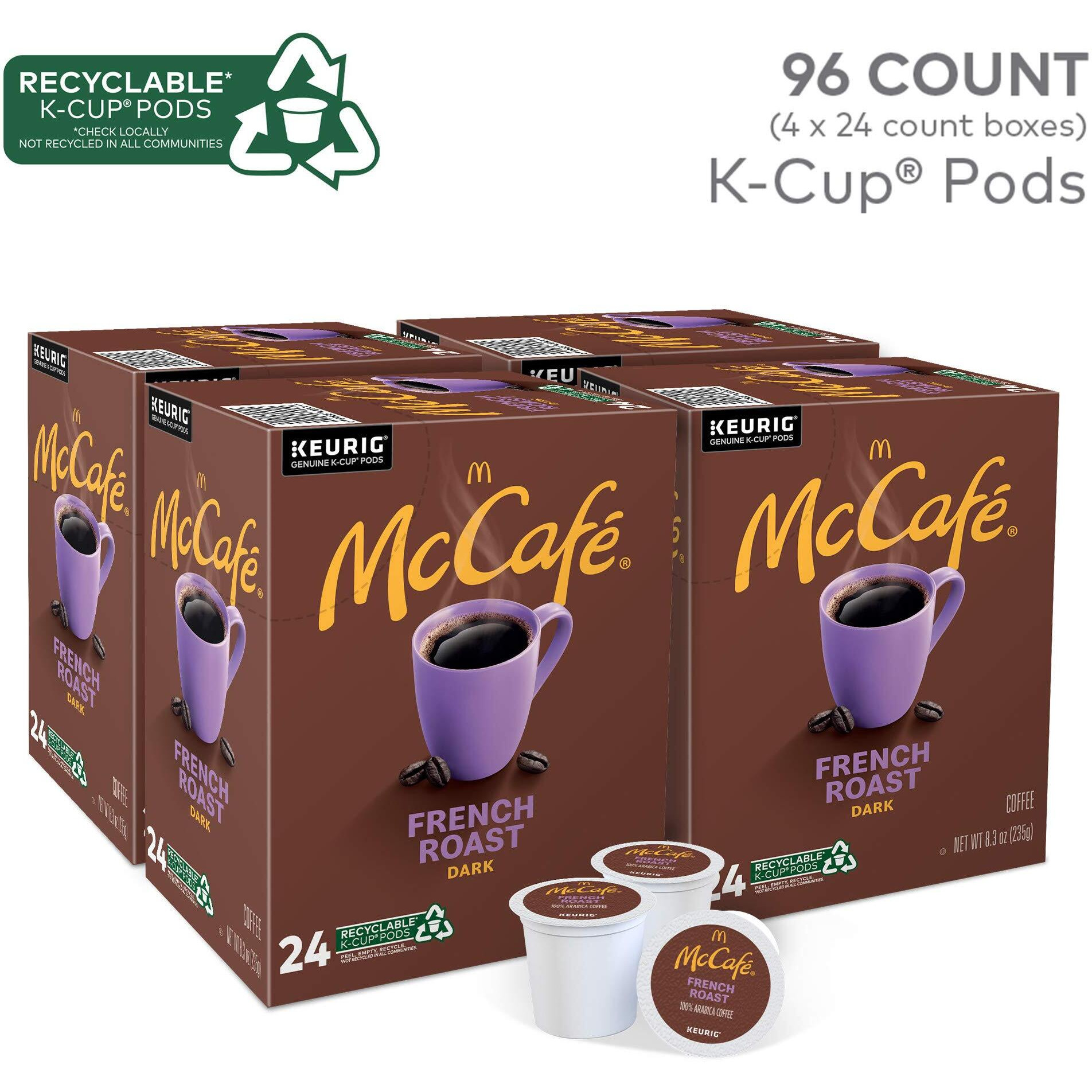 Mccafe French Roast, Single Serve Coffee Keurig K-Cup Pods, Dark Roast, 96 Count (4 Packs Of 24)