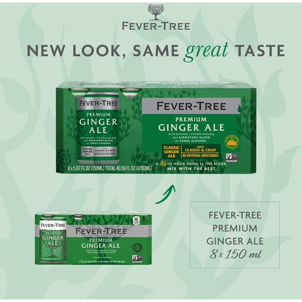 Fever Tree Ginger Ale - Premium Quality Mixer - Refreshing Beverage For Cocktails & Mocktails. Naturally Sourced Ingredients, No Artificial Sweeteners Or Colors - 150 Ml Cans - Pack Of 24