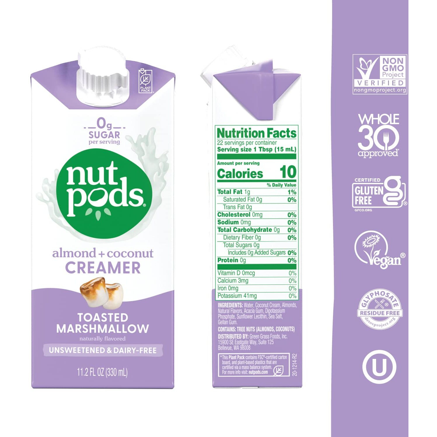 Nutpods Toasted Marshmallow Coffee Creamer - Unsweetened Non Dairy Creamer Made From Almonds And Coconuts - Keto Creamer, Whole30, Gluten Free, Non-Gmo, Vegan, Sugar Free, Kosher (12-Pack)