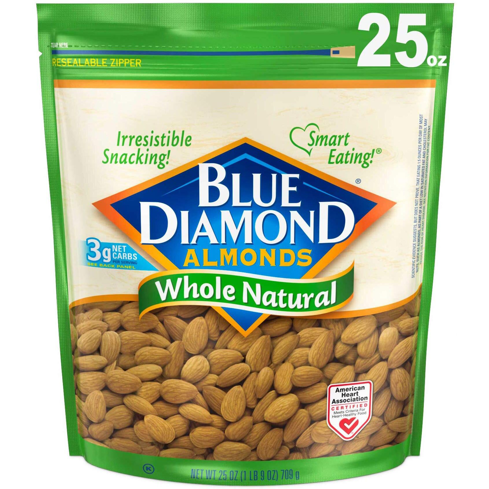 Blue Diamond Almonds Whole Natural Raw Snack Nuts, 25 Oz Resealable Bag (Pack Of 1)