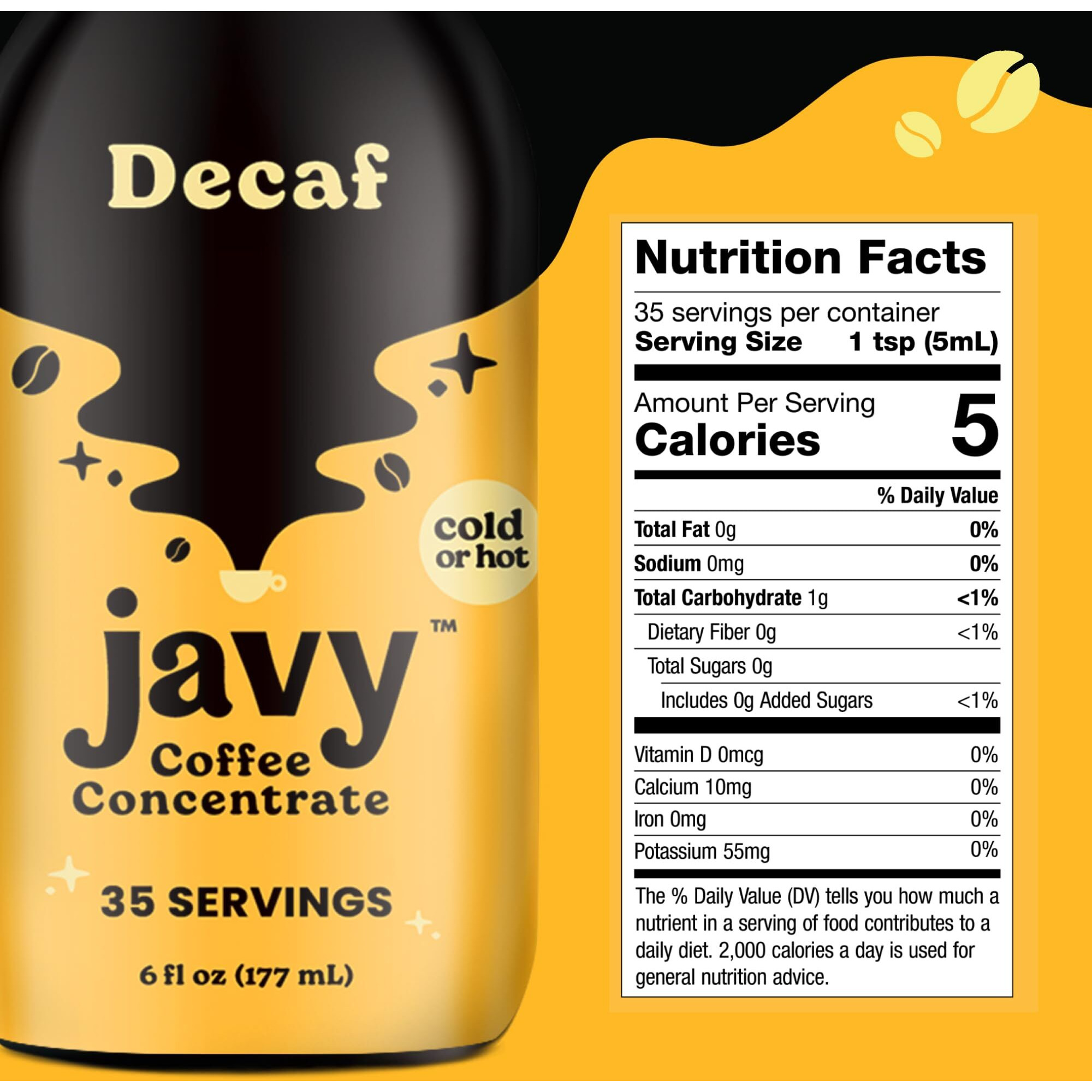 Javy Coffee Concentrate - Cold Brew Coffee, Perfect For Instant Iced Coffee, Cold Brewed Coffee And Hot Coffee, 35 Servings - Original Decaf
