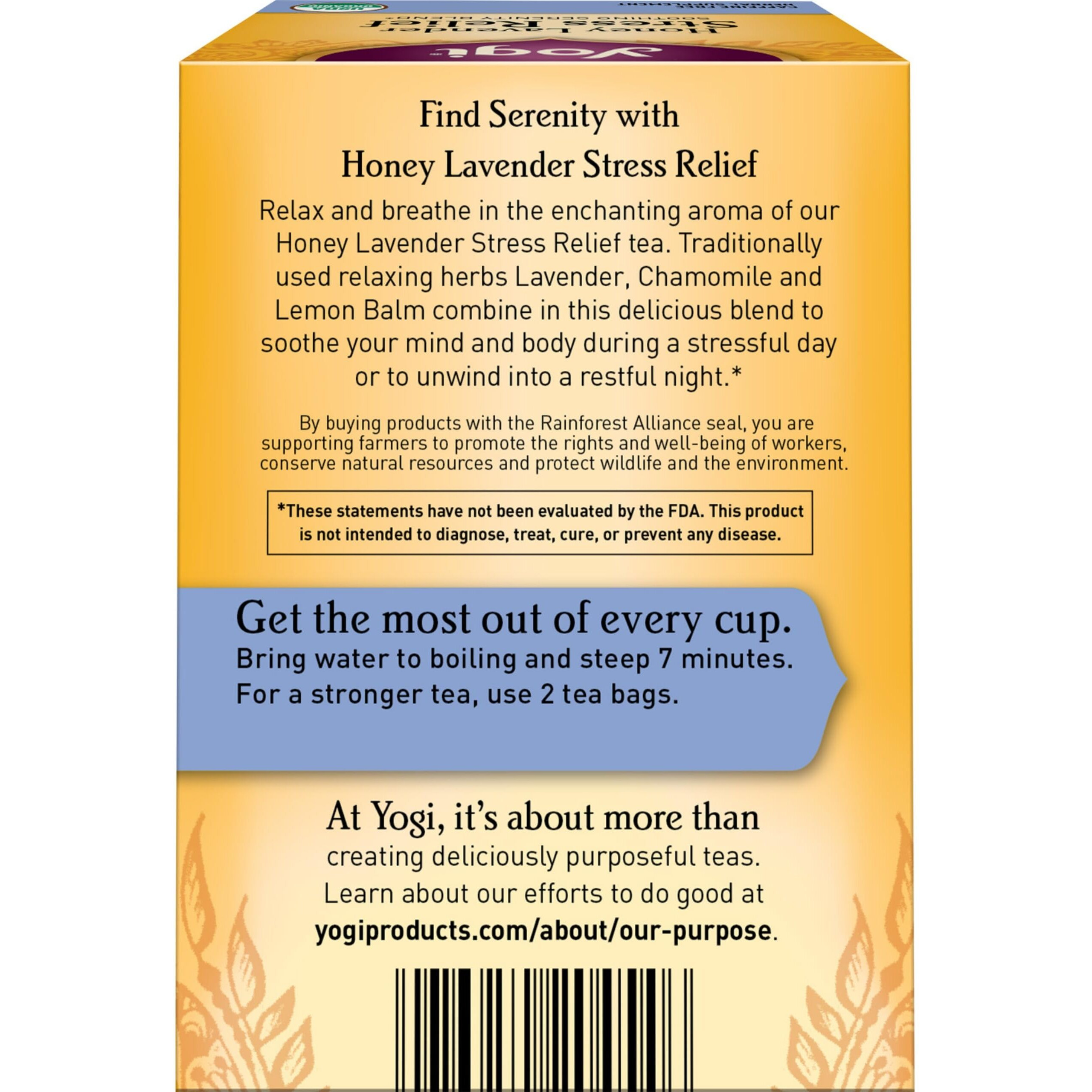 Yogi Tea Honey Lavender Stress Relief Tea - 16 Tea Bags Per Pack (6 Packs) - Organic Chamomile Lavender Tea - Includes Lemon Balm, Lemongrass, Spearmint Leaf, Peppermint Leaf, Honey Flavor & More