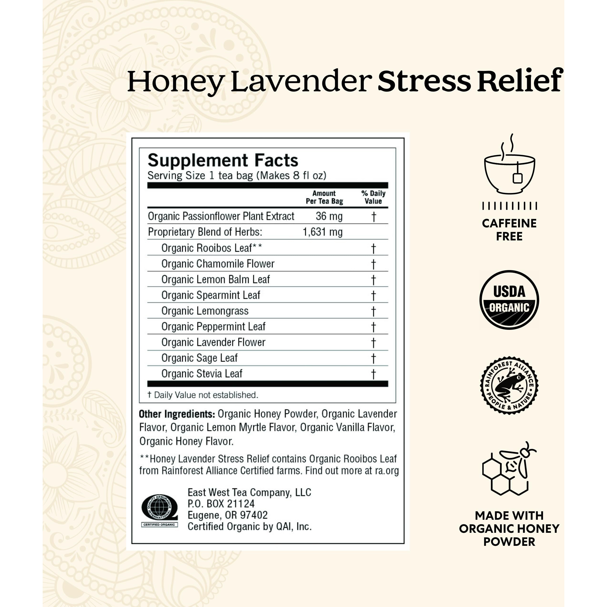Yogi Tea Honey Lavender Stress Relief Tea - 16 Tea Bags Per Pack (6 Packs) - Organic Chamomile Lavender Tea - Includes Lemon Balm, Lemongrass, Spearmint Leaf, Peppermint Leaf, Honey Flavor & More
