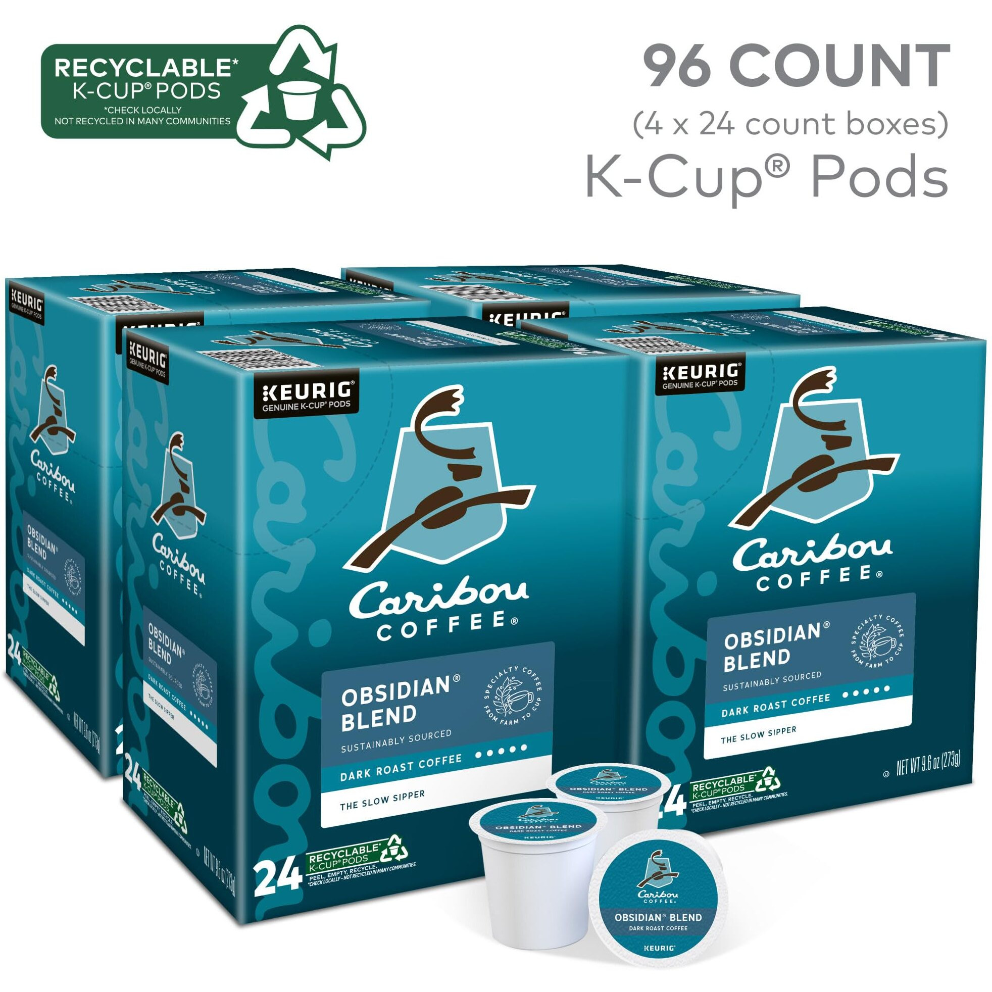 Caribou Coffee Obsidian Keurig Single-Serve K-Cup Pod, Medium Roast Coffee, 96 Count (4 Packs Of 24)