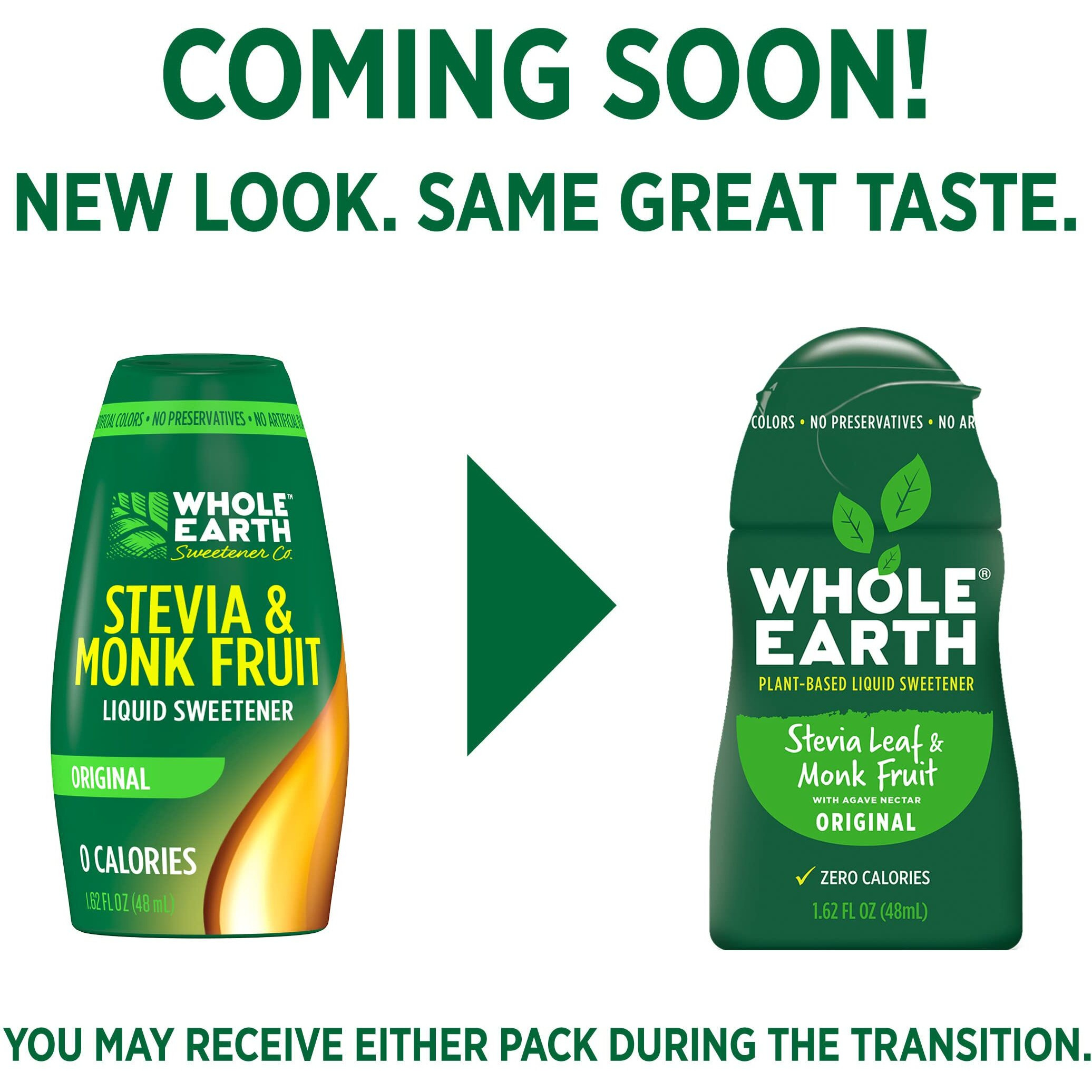 Whole Earth Stevia & Monk Fruit Liquid Sweetener, Original, No Erythritol, Squeeze Bottle, 1.62 Fl Oz (Pack Of 12)