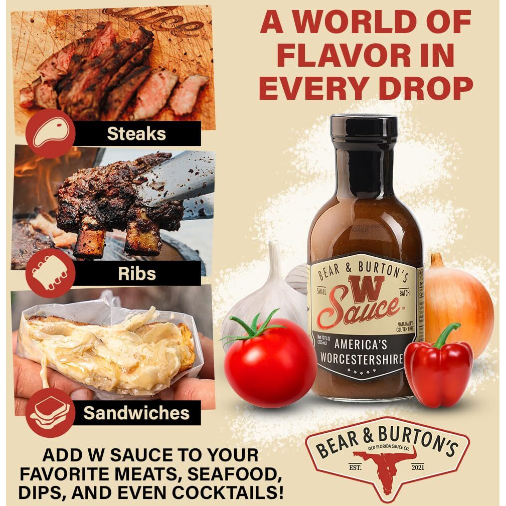 Bear And Burtons W Sauce | Distinctive Worcestershire Sauce Blend | Perfect For Steaks, Dressings & Marinades | 12 Oz