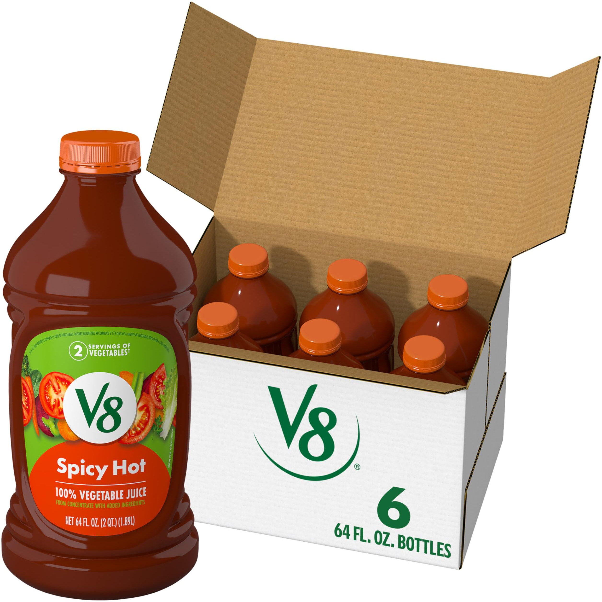 V8 Spicy Hot 100% Vegetable Juice, 64 Fl Oz Bottle (6 Pack)