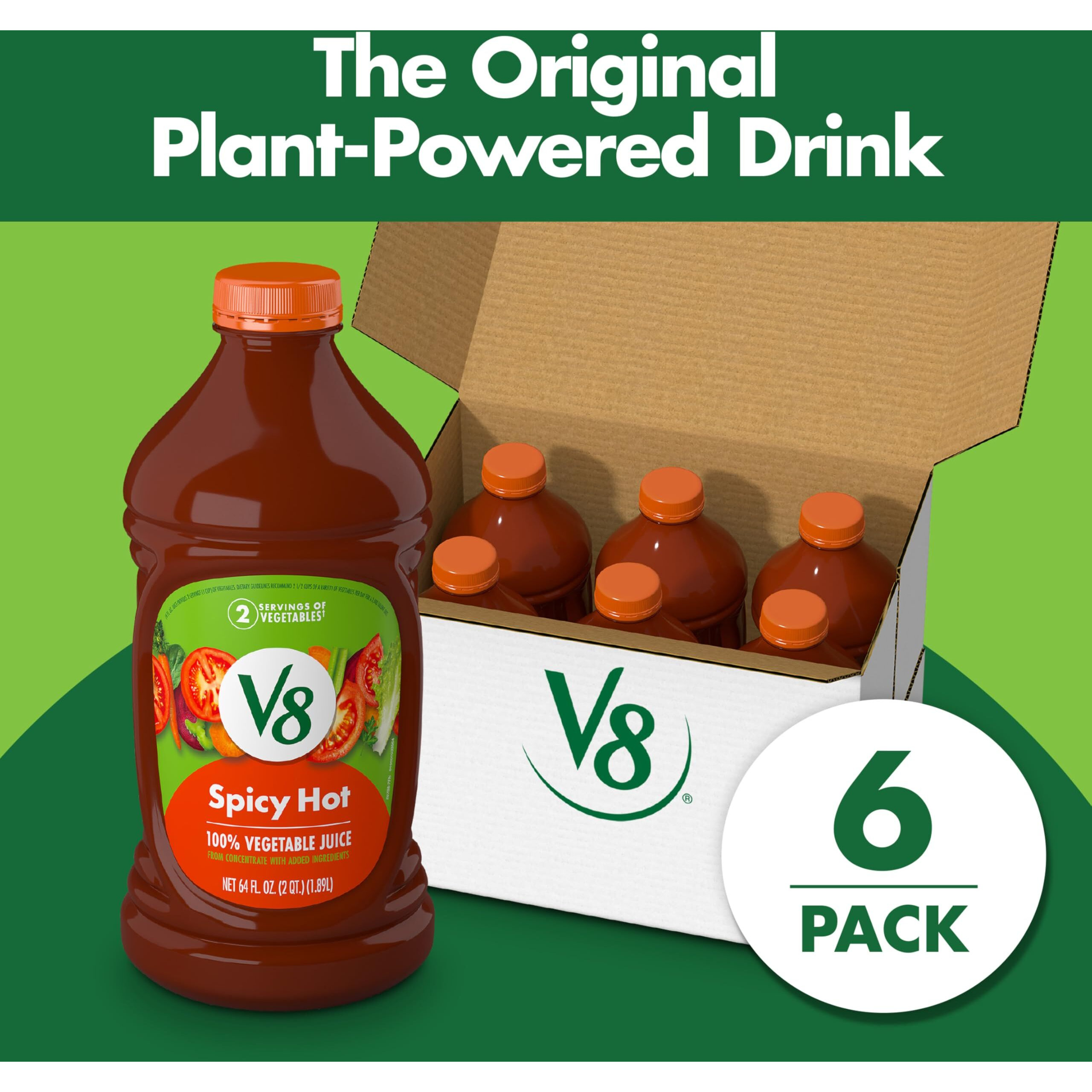 V8 Spicy Hot 100% Vegetable Juice, 64 Fl Oz Bottle (6 Pack)