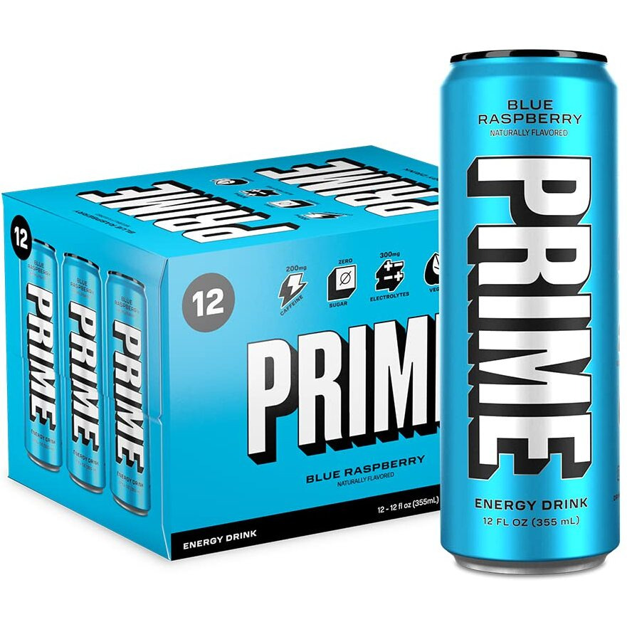 Prime Energy Blue Raspberry | Zero Sugar Energy Drink | Preworkout Energy | 200Mg Caffeine With 355Mg Of Electrolytes And Coconut Water For Hydration| Vegan | Gluten Free |12 Fluid Ounce | 12 Pack