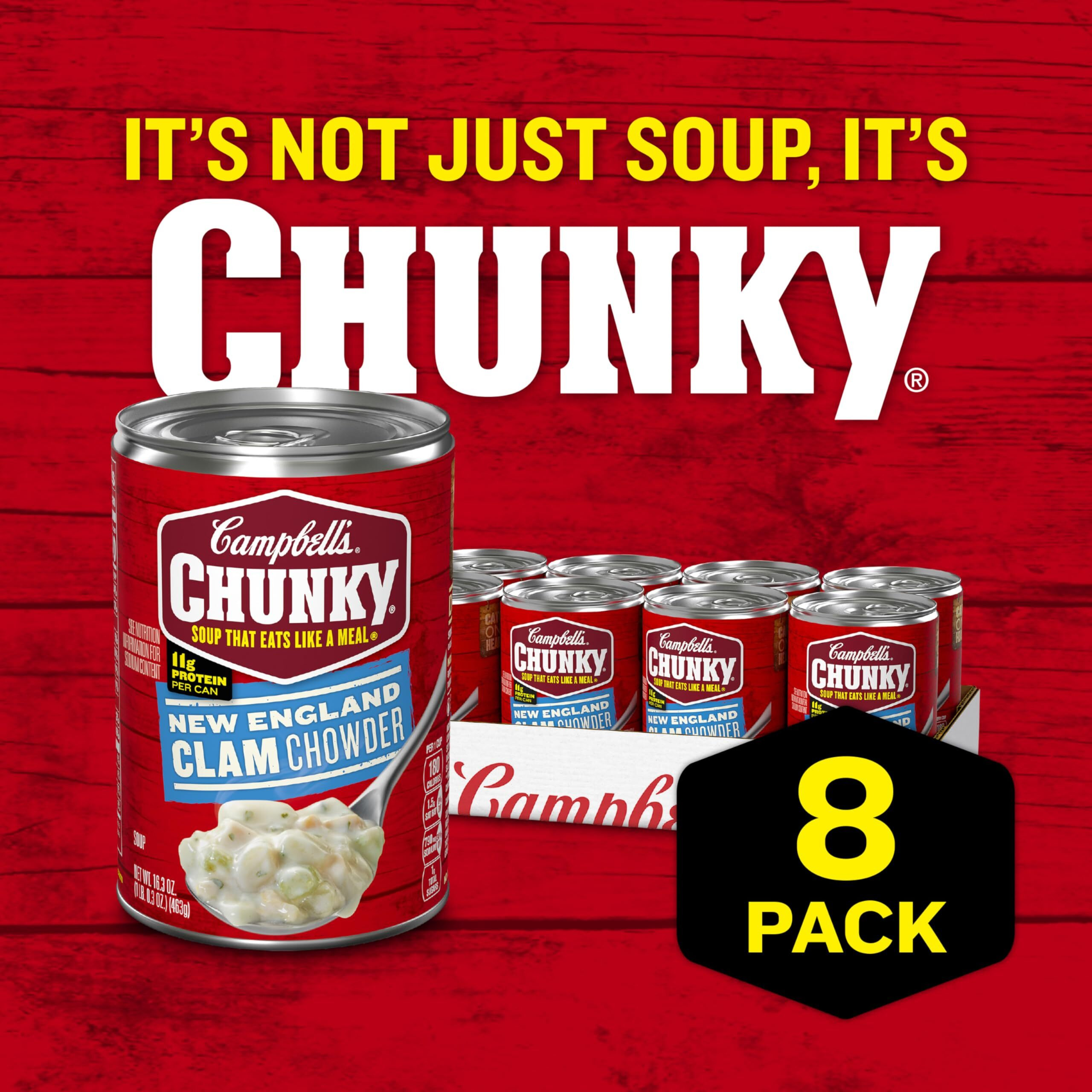 Campbells Chunky Soup, New England Clam Chowder, 16.3 Oz Can (Case Of 8)