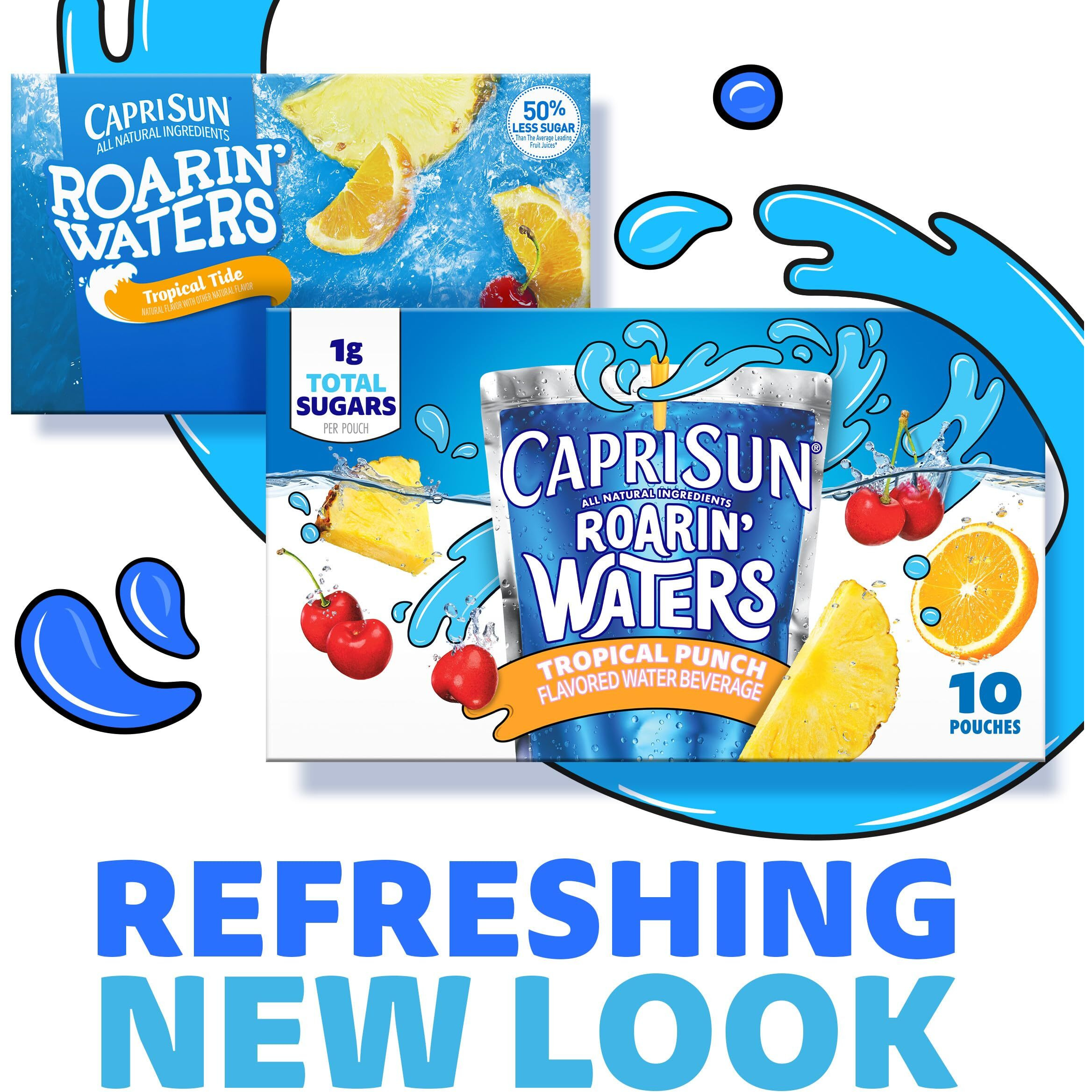 Capri Sun Roarin' Waters Tropical Tide Naturally Flavored Water Kids Beverage (40 Ct Pack, 4 Boxes Of 10 Pouches)