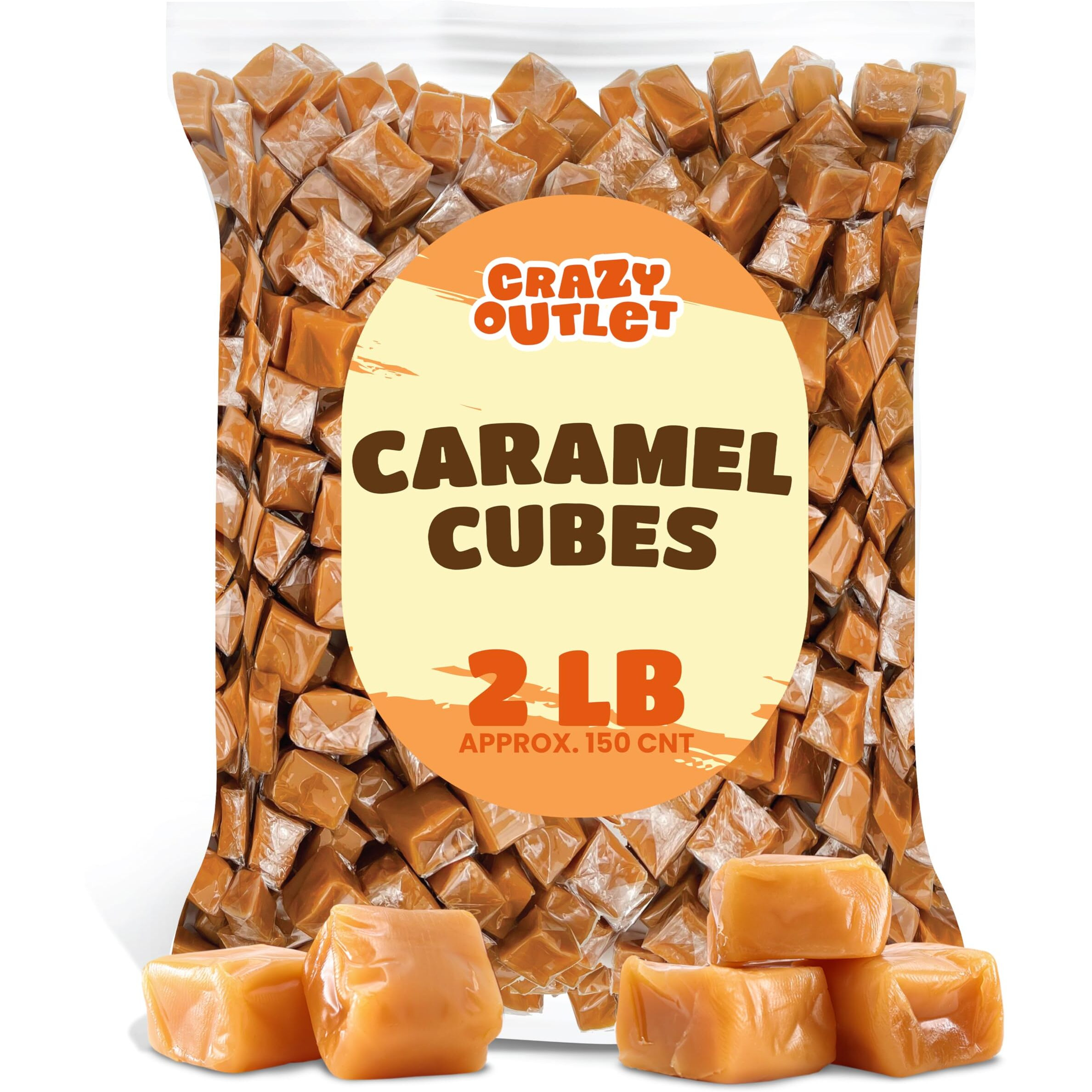 Caramel Cubes Candy, Individually Wrapped, Bulk Pack 2 Pounds (About 150 Count)