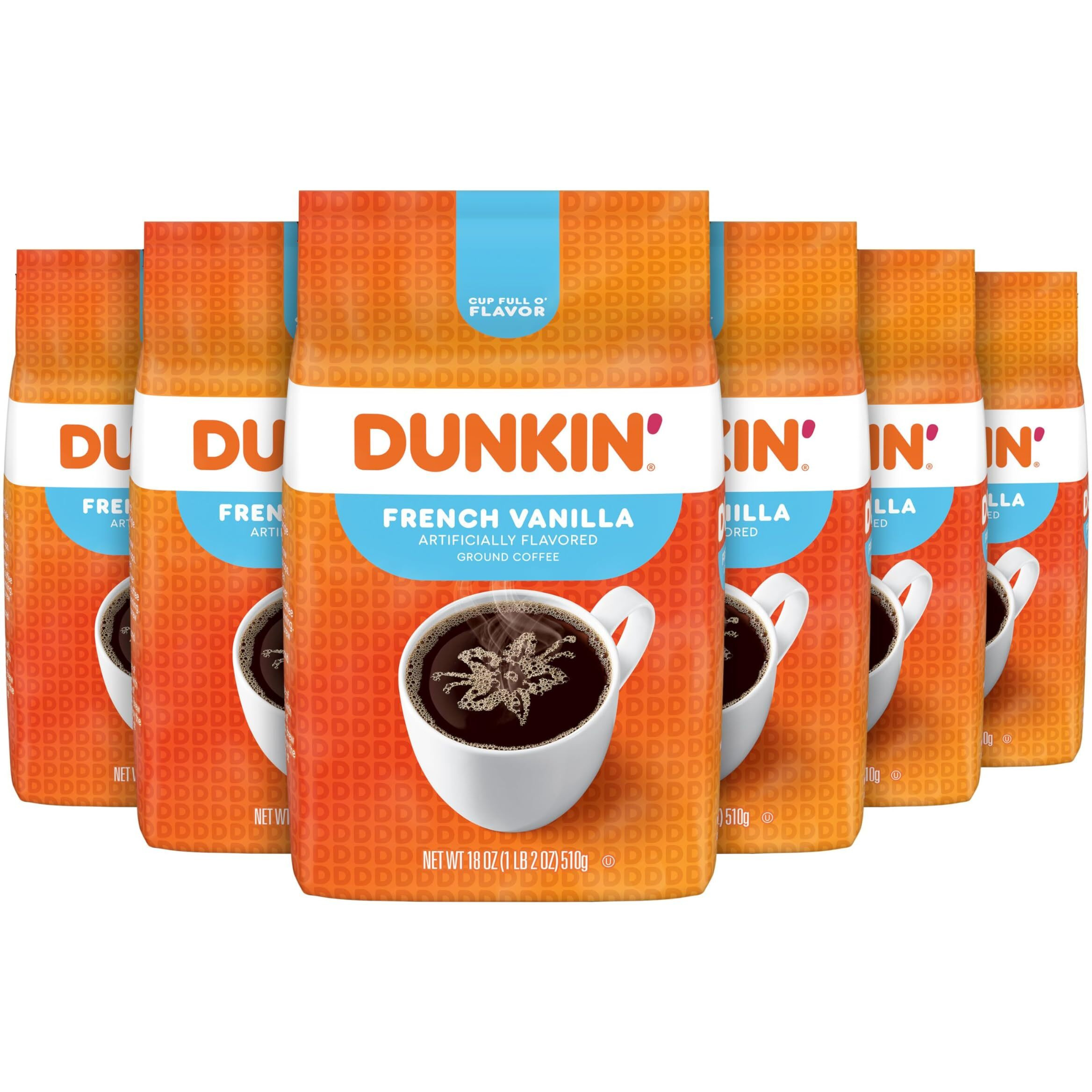 Dunkin' French Vanilla Flavored Ground Coffee, 18 Ounce (Pack Of 6)