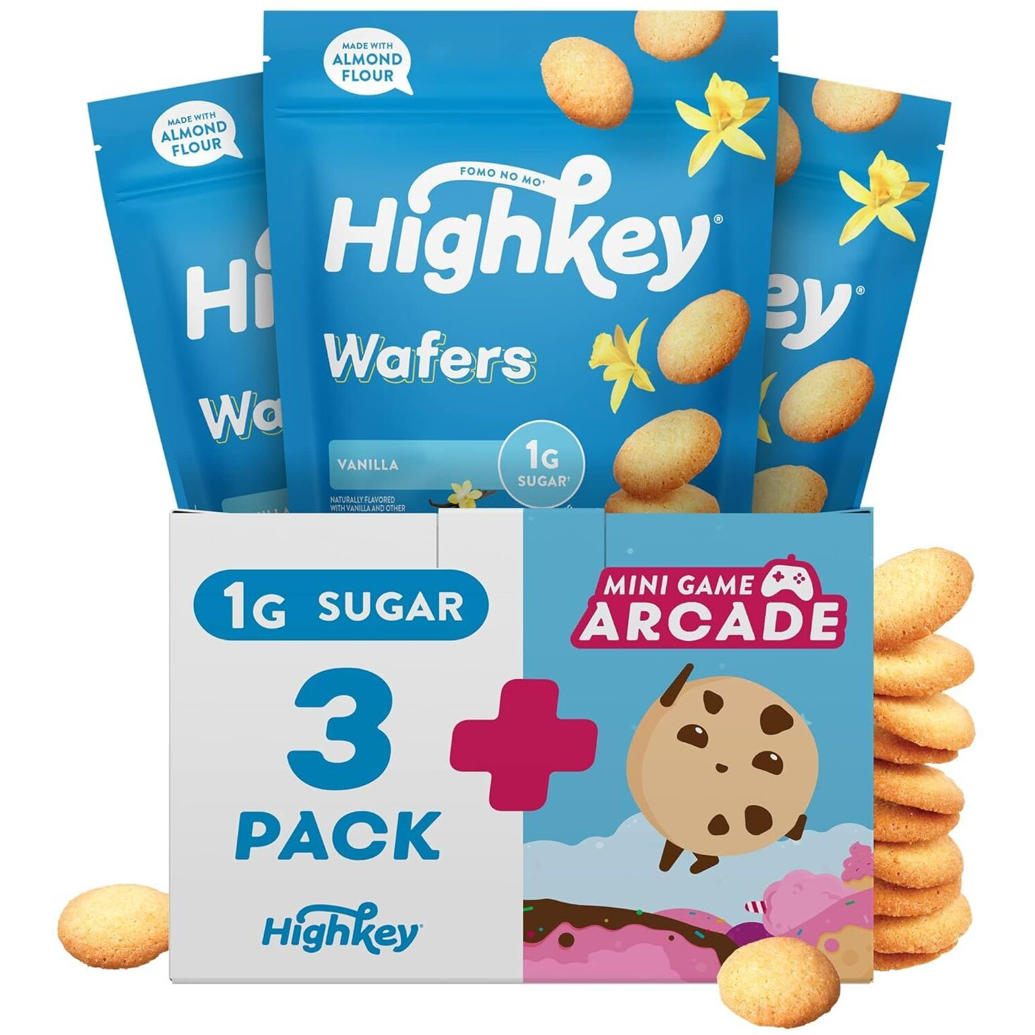 Highkey Gluten Free Vanilla Wafer Cookies - 3 Pack Low Carb Keto Snack Sugar Free Dessert Diabetic Snacks Healthy Diet Friendly Food Sweet For Adults Almond Flour Cookie Zero Sugar Added Protein Treat