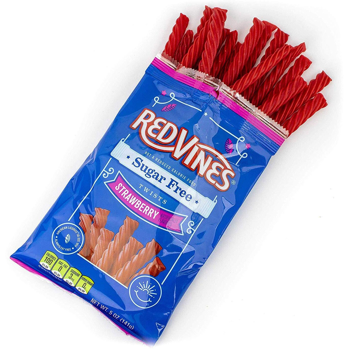 Red Vines Sugar Free Licorice, Strawberry Flavor, Soft & Chewy Candy Twists, 5Oz Bags (12 Pack)