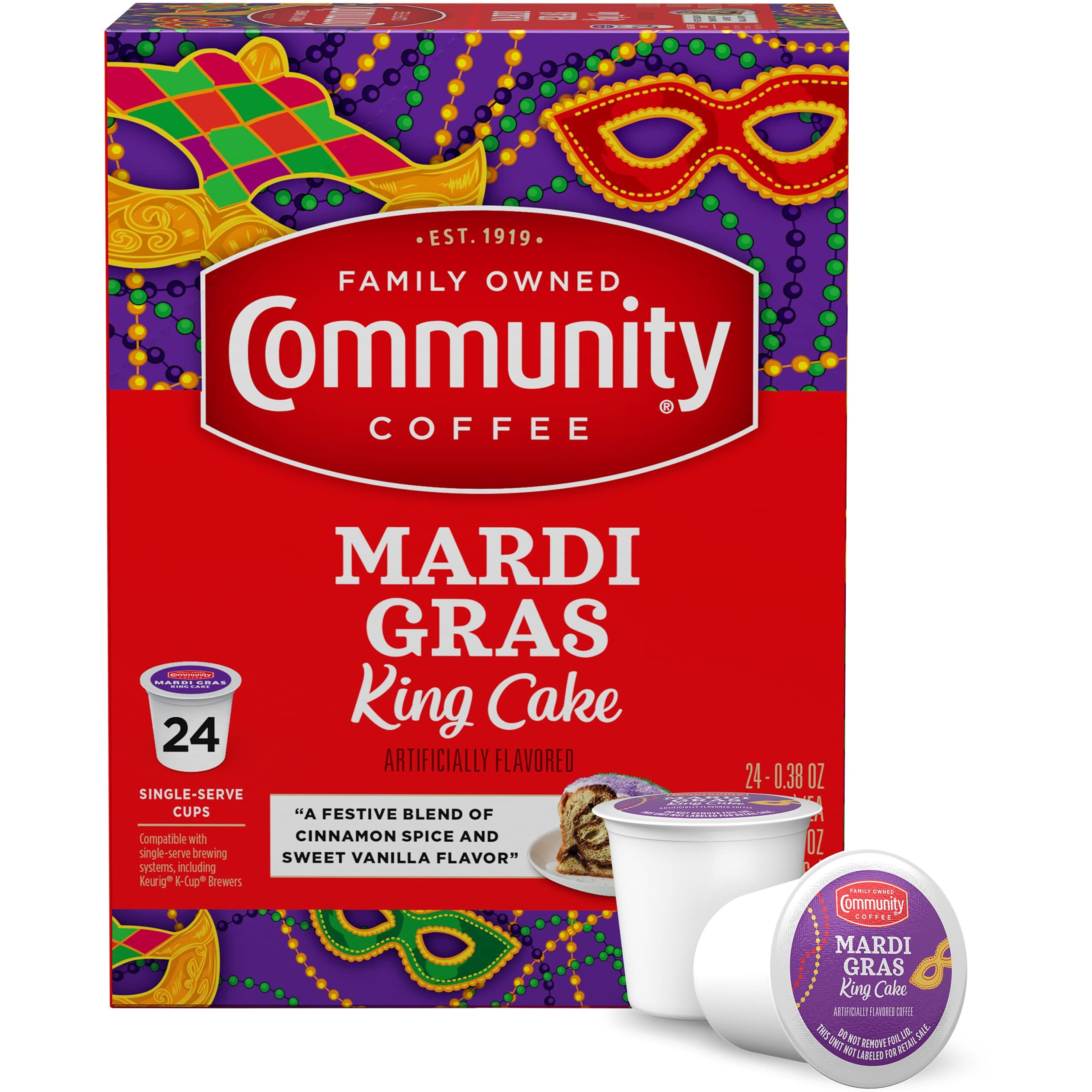 Community Coffee Mardi Gras King Cake Flavored 24 Count Coffee Pods, Medium Roast, Compatible With Keurig 2.0 K-Cup Brewers, 24 Count (Pack Of 1)