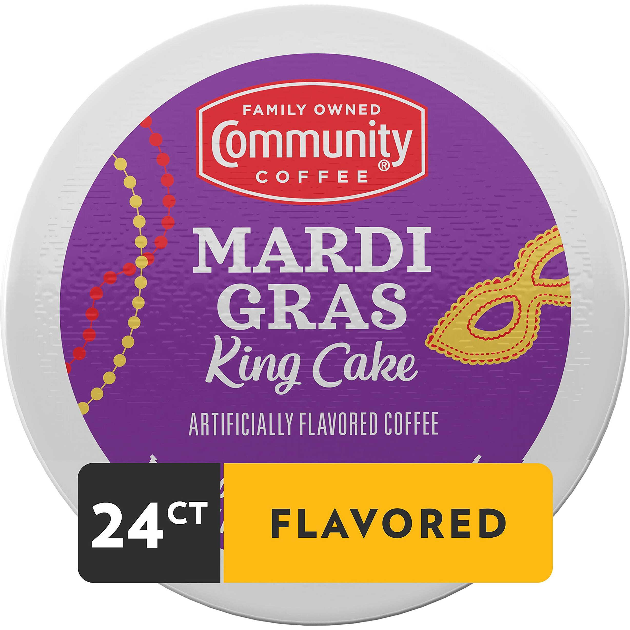 Community Coffee Mardi Gras King Cake Flavored 24 Count Coffee Pods, Medium Roast, Compatible With Keurig 2.0 K-Cup Brewers, 24 Count (Pack Of 1)