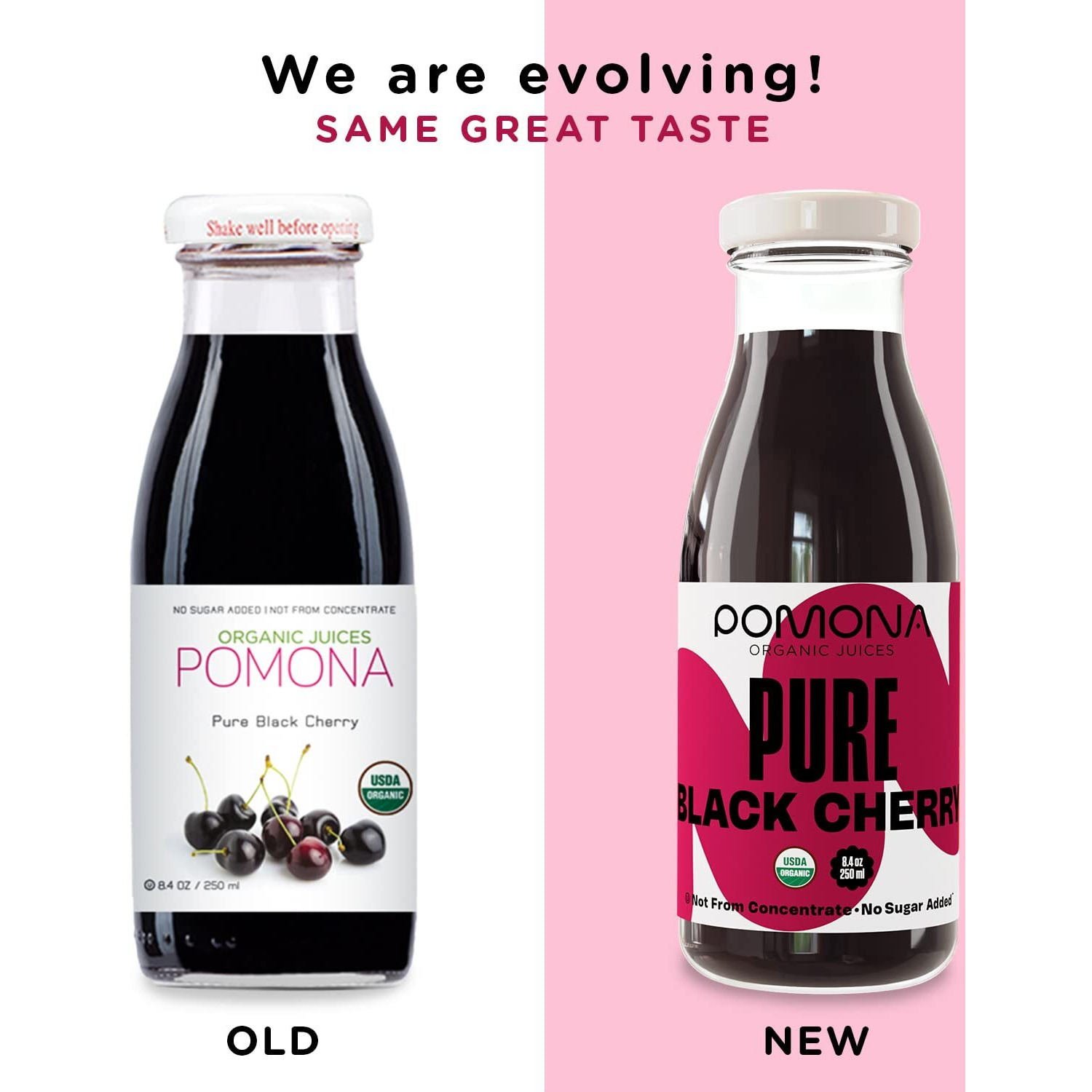 Pomona Organic Pure Black Cherry Juice, Cold Pressed Organic Juice, Non-Gmo, No Sugar Added, Not From Concentrate, Gluten Free, Kosher Certified, Preservative Free 8.4 Ounce (Pack Of 12),