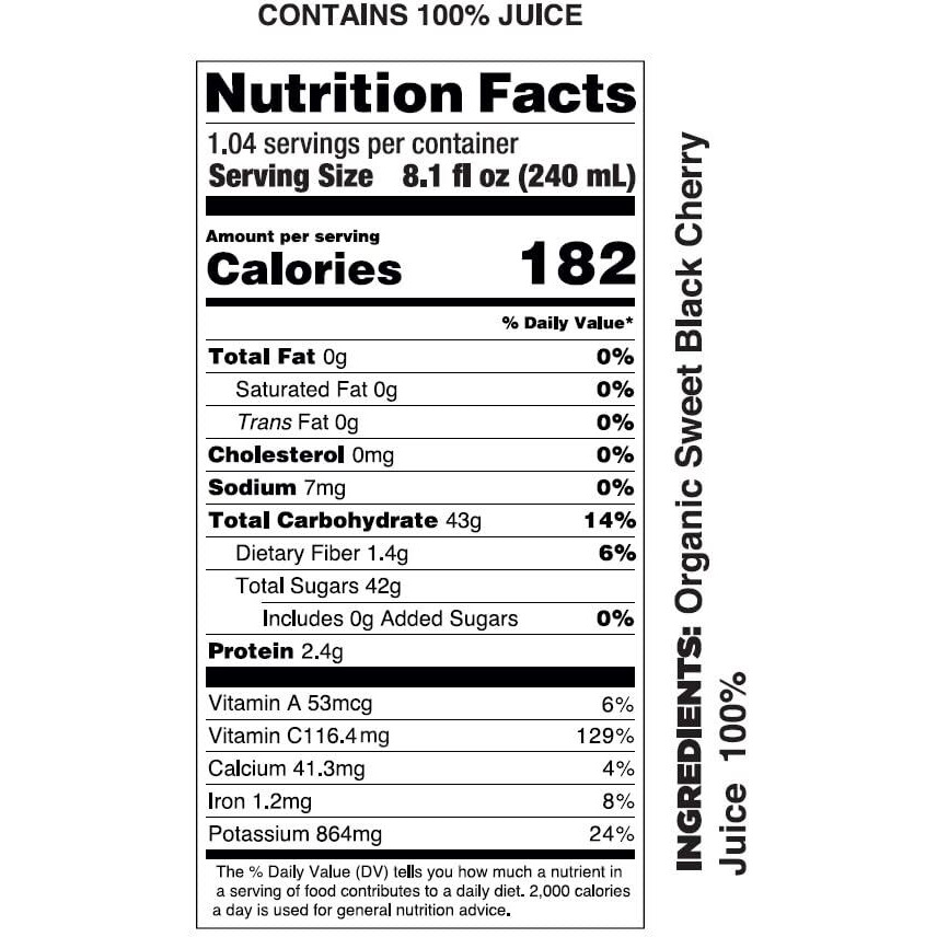 Pomona Organic Pure Black Cherry Juice, Cold Pressed Organic Juice, Non-Gmo, No Sugar Added, Not From Concentrate, Gluten Free, Kosher Certified, Preservative Free 8.4 Ounce (Pack Of 12),