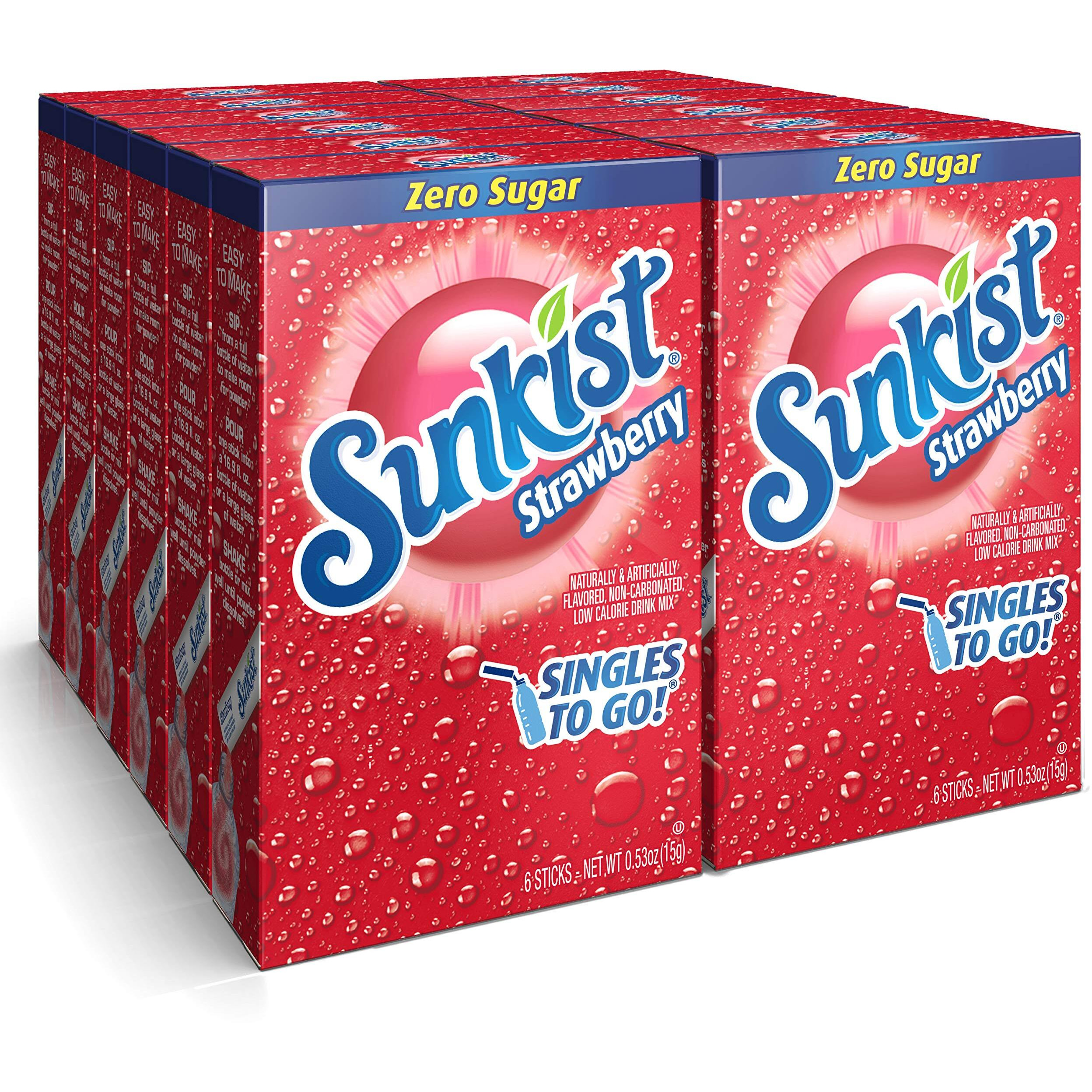Sunkist Soda Singles To Go Drink Mix, Strawberry, 12 Boxes With 6 Packets Each - 72 Total Servings, Non-Carbonated And Sugar-Free