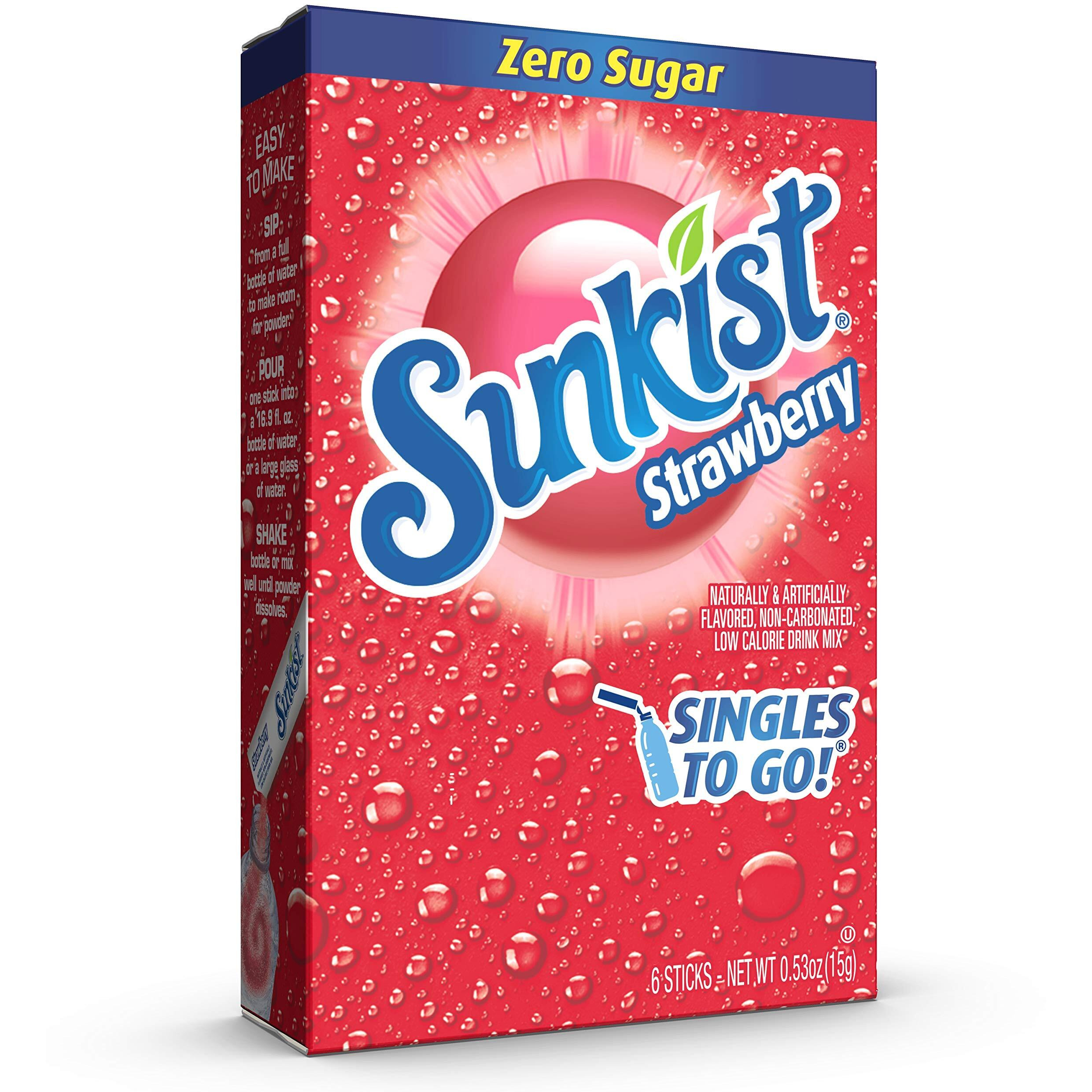 Sunkist Soda Singles To Go Drink Mix, Strawberry, 12 Boxes With 6 Packets Each - 72 Total Servings, Non-Carbonated And Sugar-Free