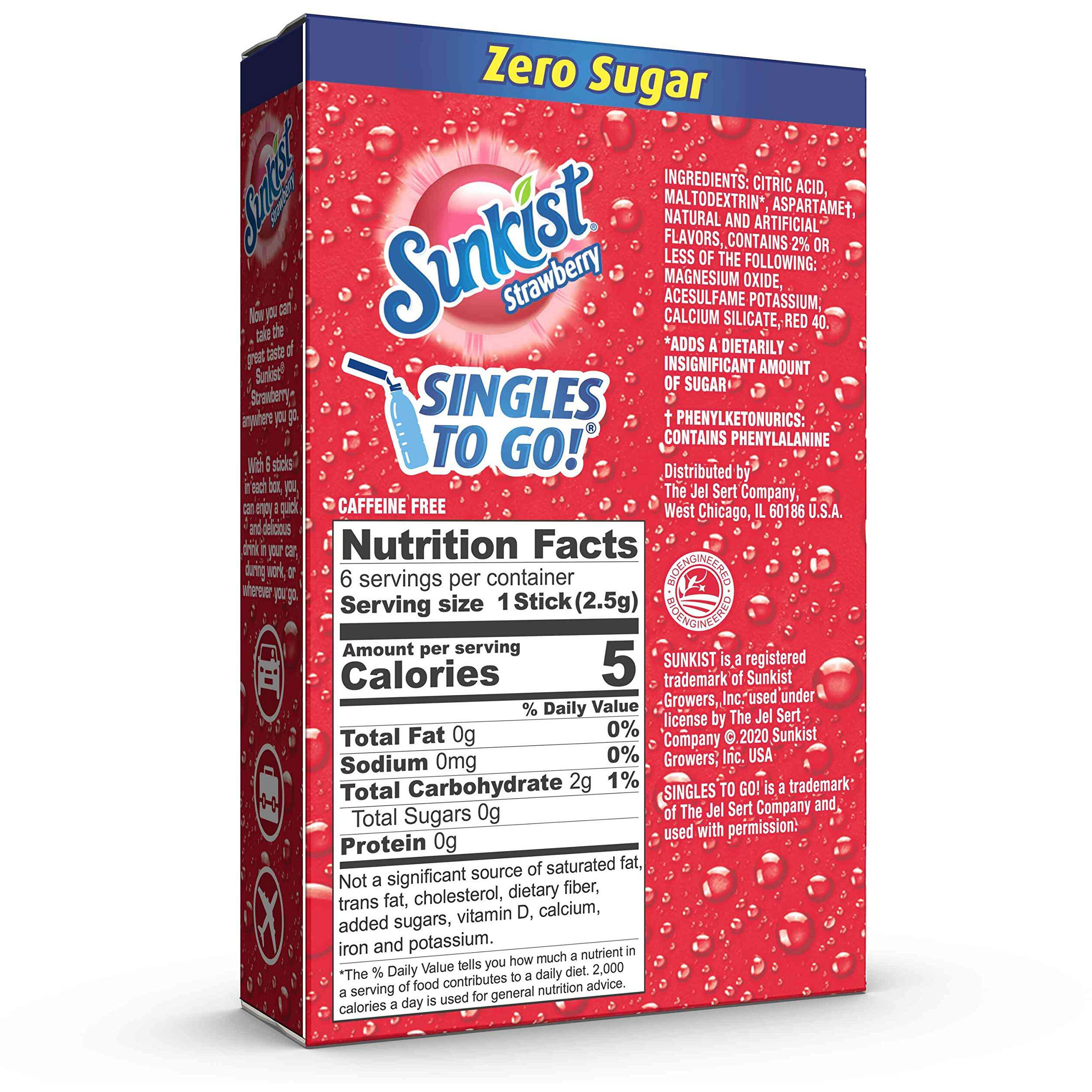 Sunkist Soda Singles To Go Drink Mix, Strawberry, 12 Boxes With 6 Packets Each - 72 Total Servings, Non-Carbonated And Sugar-Free