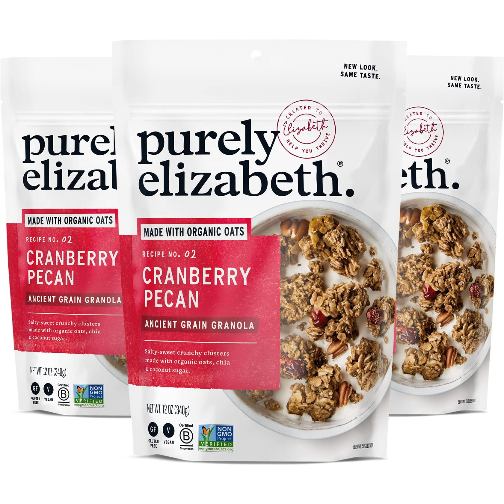 Purely Elizabeth, Cranberry Pecan, Ancient Grain Granola, Gluten-Free, Non-Gmo, 12 Oz Bags (Pack Of 3)