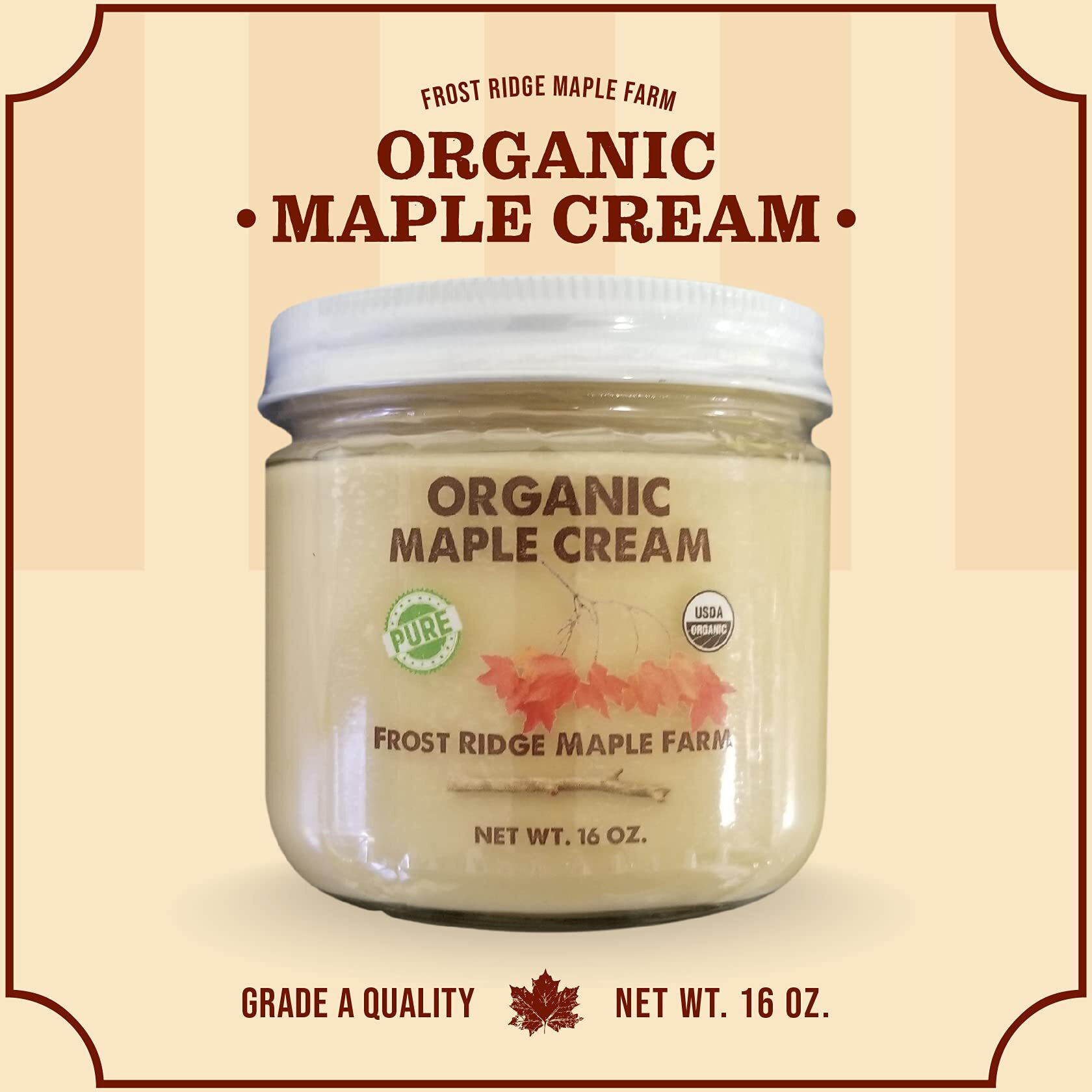 Frost Ridge Maple Farm, Organic Maple Cream, Grade A, One Pound (16 Oz)