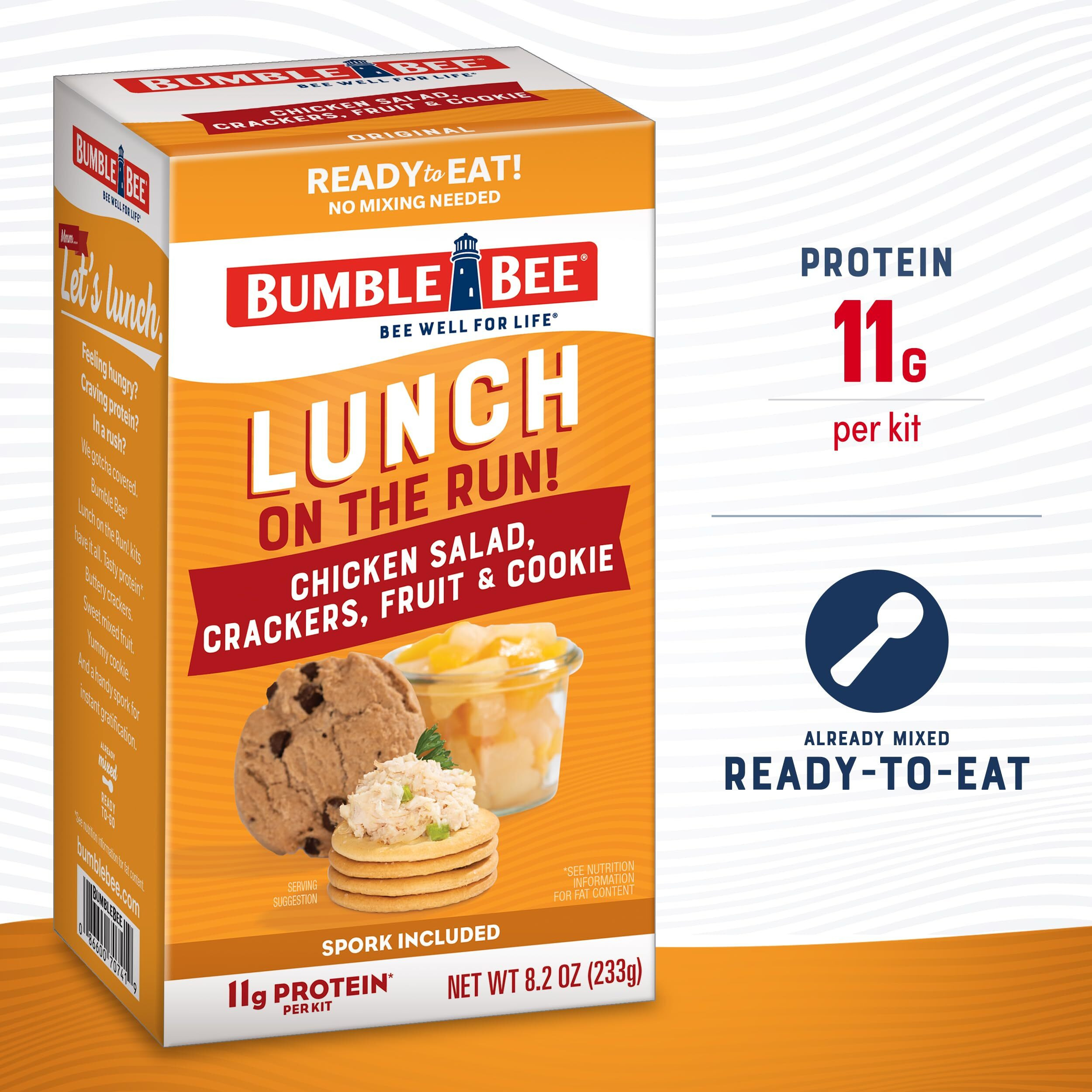 Bumble Bee Lunch On The Run Chicken Salad With Crackers Kit, 8.2 Oz (Pack Of 4) - Ready To Eat, Includes Crackers, Cookie & Mixed Fruit - Shelf Stable & Convenient Source Of Protein