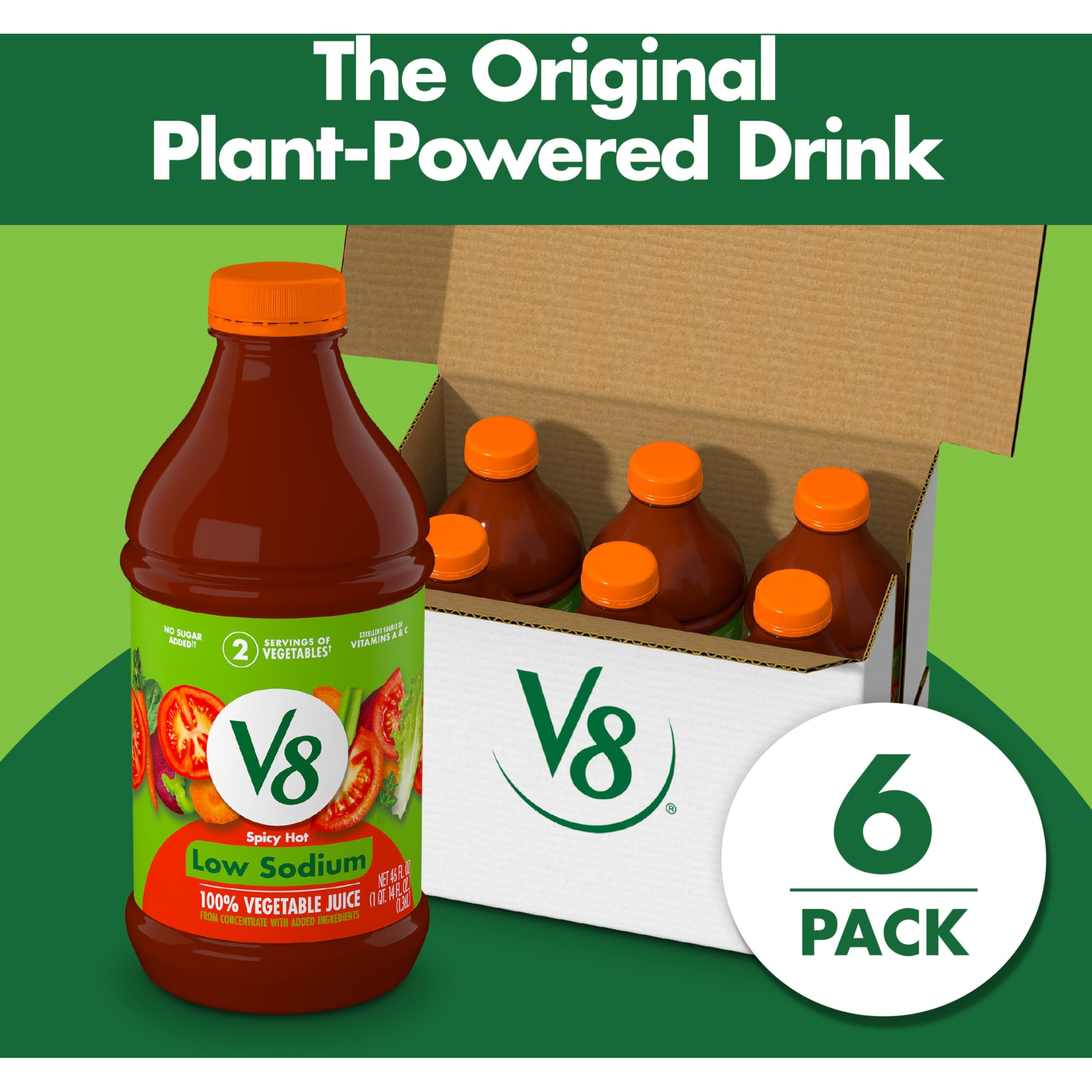 V8 Low Sodium Spicy Hot 100% Vegetable Juice, 46 Fl Oz Bottle (6 Pack)