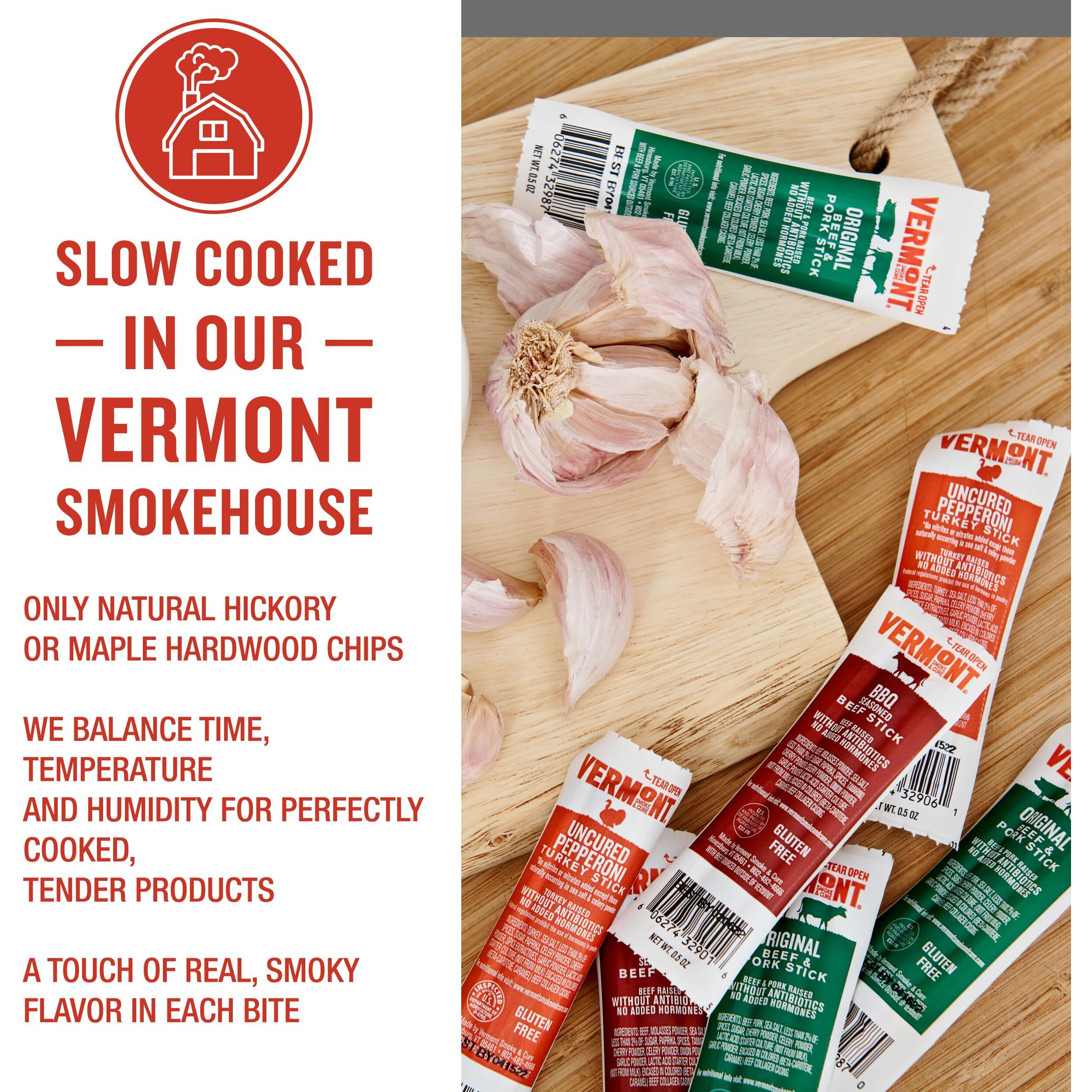 Vermont Smoke & Cure Meat Sticks - Uncured Pork Bacon Sticks Protein Snacks, No Antibiotics Or Added Hormones, Hiking Snacks - 1 Oz, 24 Ct Carton