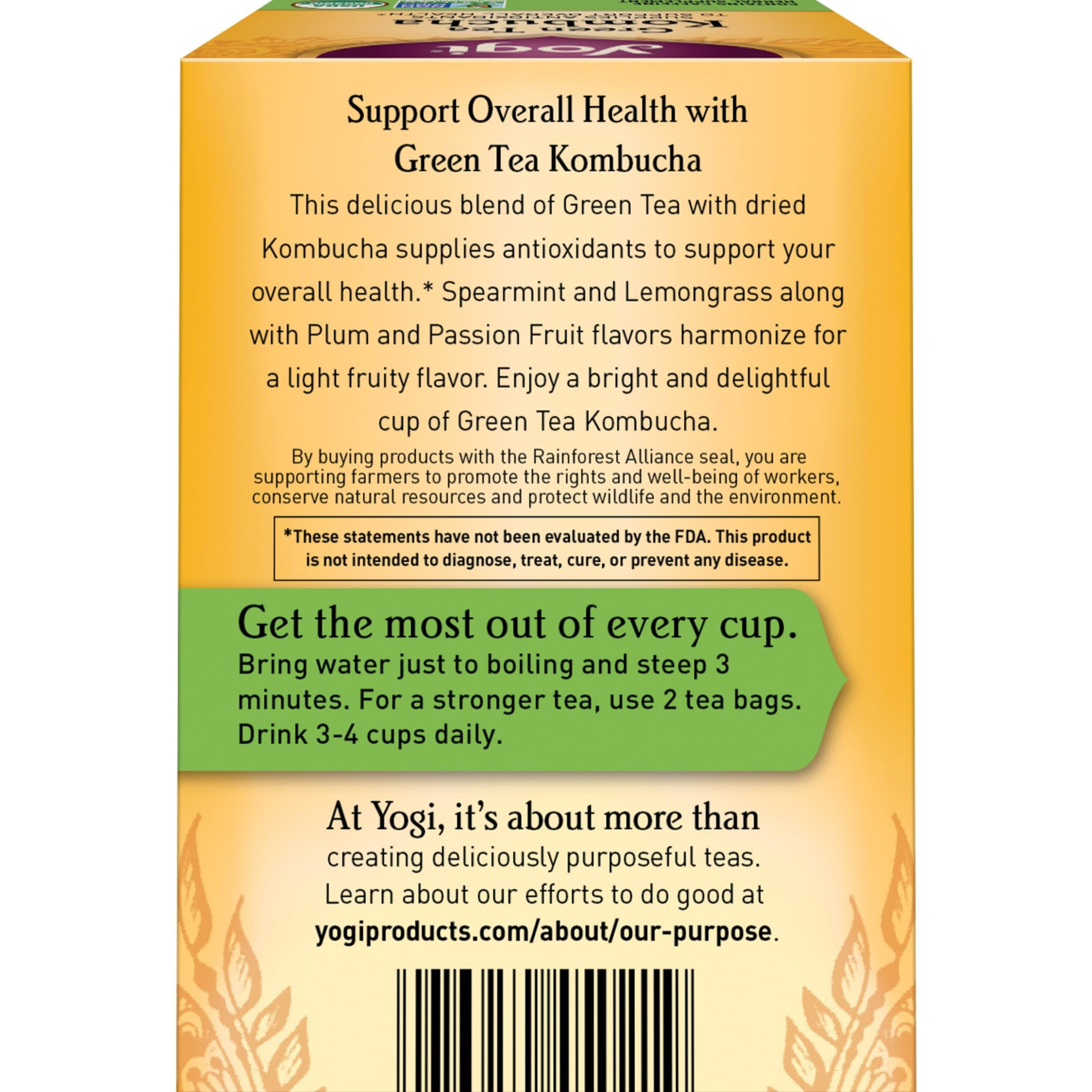Yogi Tea Green Tea Kombucha Tea - 16 Tea Bags Per Pack (4 Packs) - Organic Green Tea With Kombucha To Support Overall Health - Includes Green Tea Leaf, Lemongrass, Spearmint Leaf & More