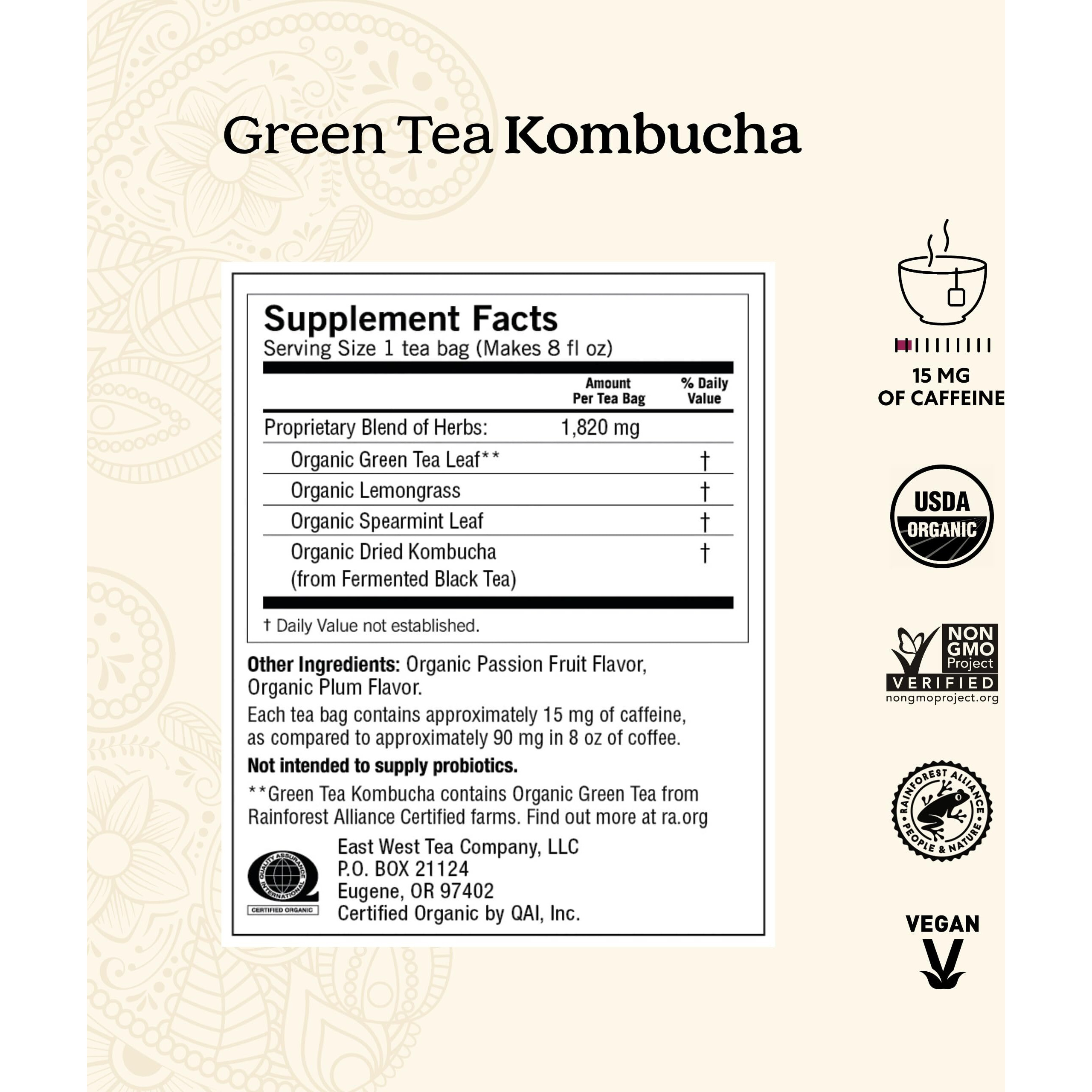 Yogi Tea Green Tea Kombucha Tea - 16 Tea Bags Per Pack (4 Packs) - Organic Green Tea With Kombucha To Support Overall Health - Includes Green Tea Leaf, Lemongrass, Spearmint Leaf & More