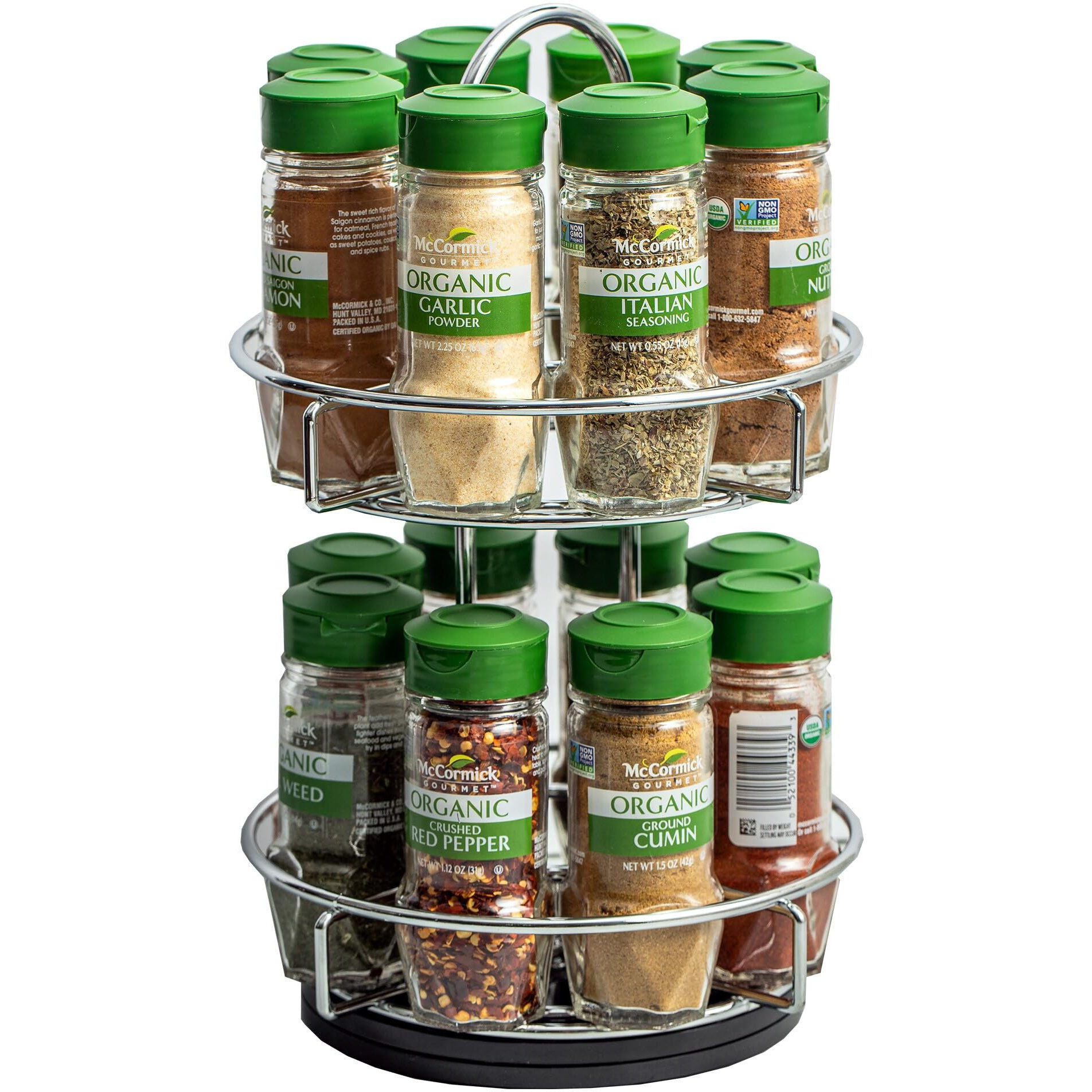 Mccormick Gourmet Two Tier Chrome 16 Piece Organic Spice Rack Organizer With Spices Included, 18.55 Oz