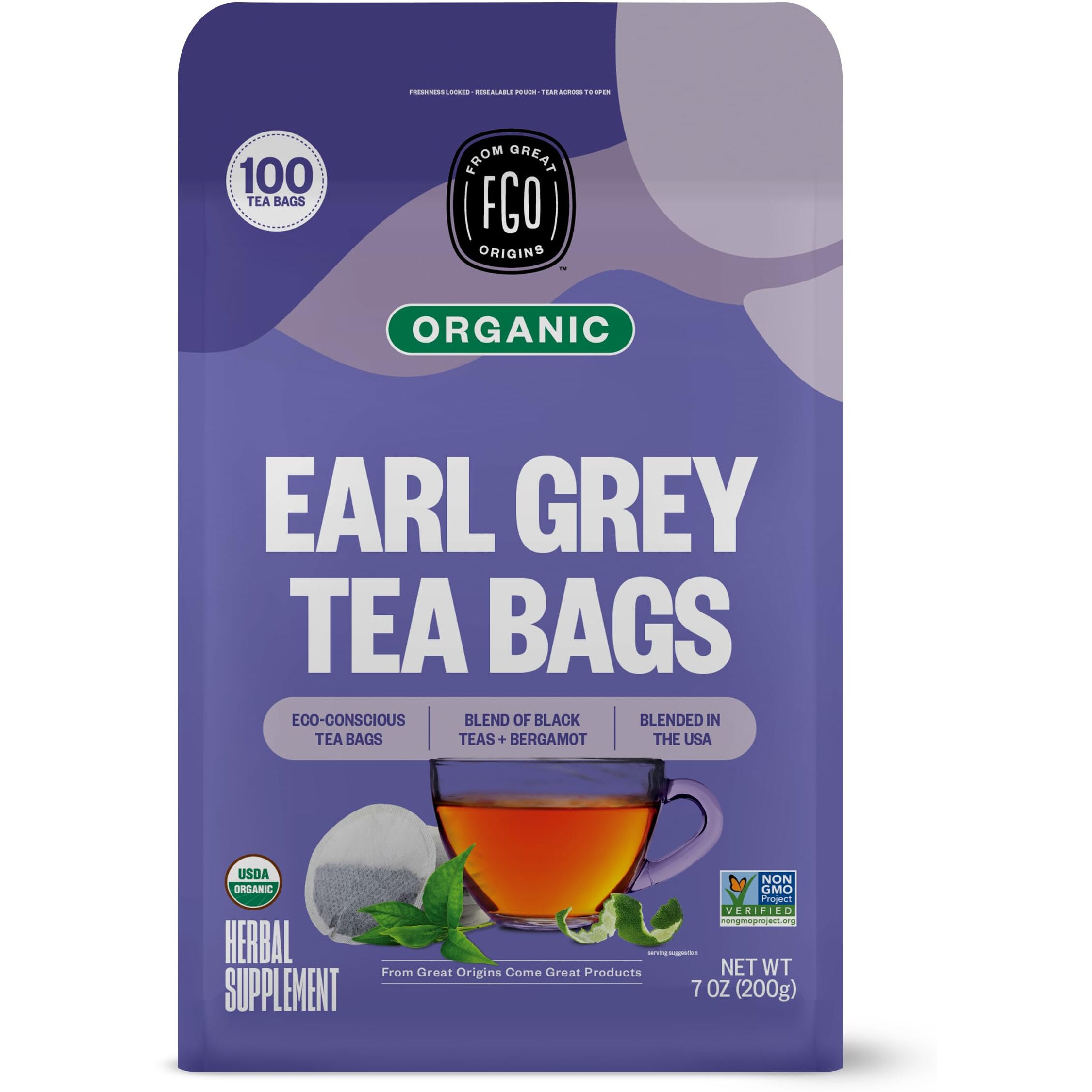 Fgo Organic Earl Grey Black Tea, Eco-Conscious Tea Bags, 100 Count, Packaging May Vary (Pack Of 1)