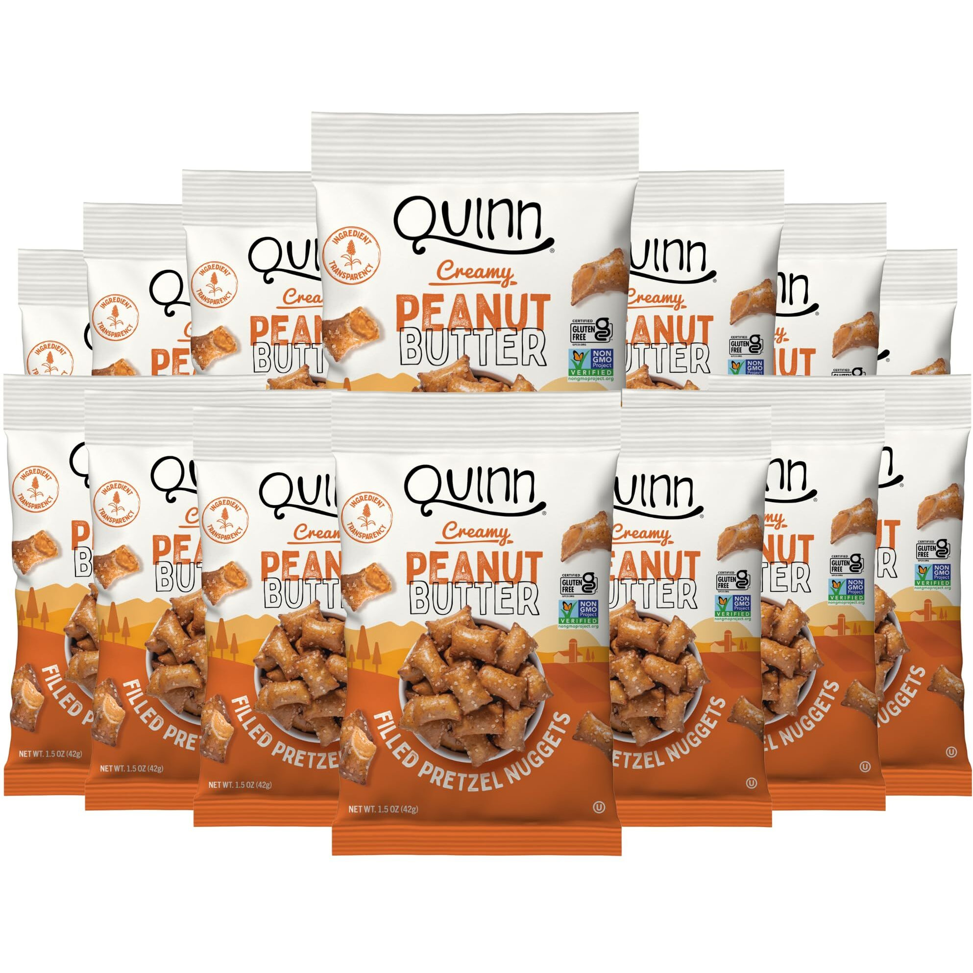 Quinn Creamy Peanut Butter Filled Pretzel Nuggets - Made With Real Ingredients, Whole Grain Sorghum, Sea Salt, Vegan, Gluten Free, Dairy Free, Non-Gmo - 1.5 Oz (Pack Of 14)