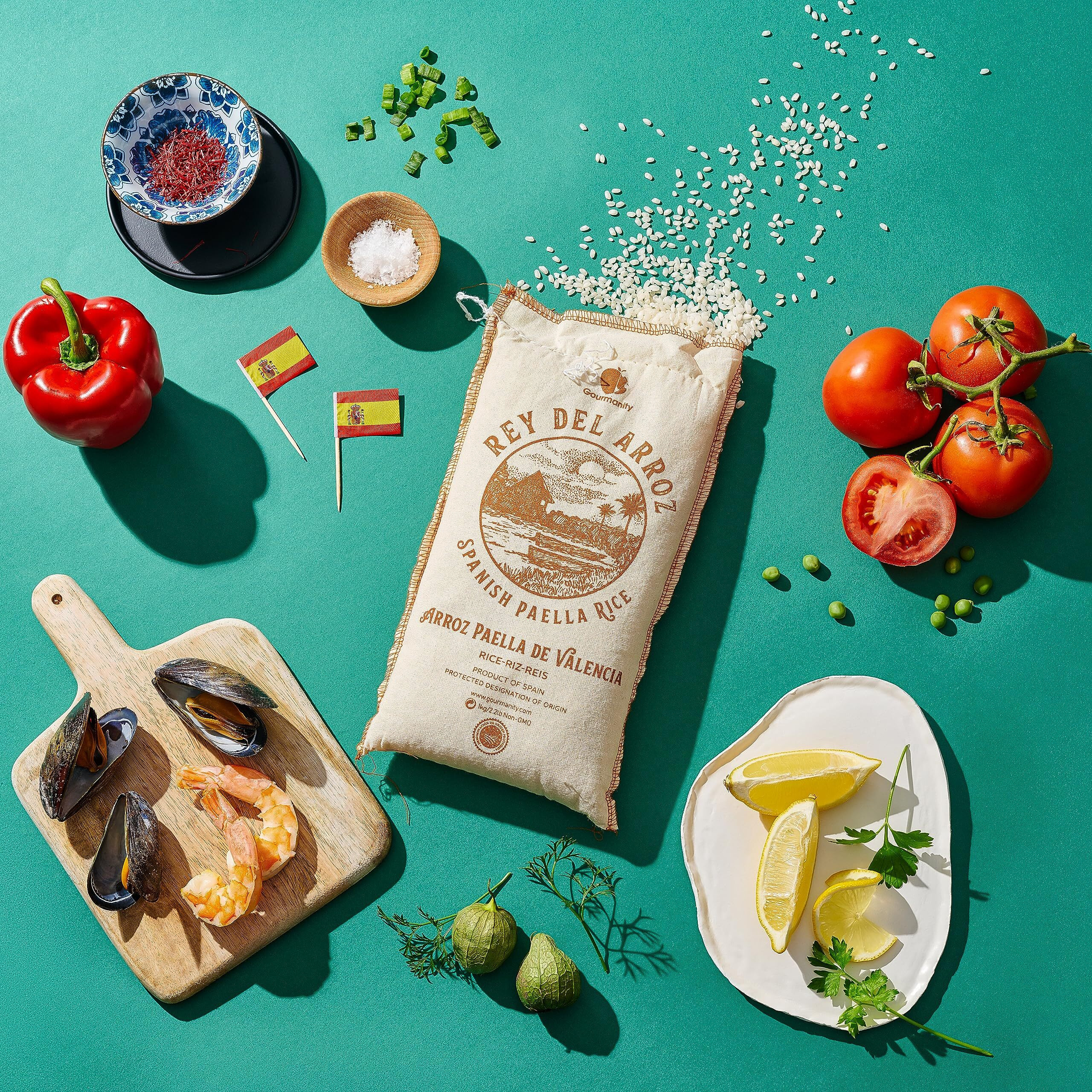 Gourmanity Spanish Paella Rice, Rey Del Arroz Authentic Short Grain Valencia Rice From Spain, Great For Paella, Risotto, Seafood Dishes And Mediterranean Dishes, Soy And Gluten Free, 2.2Lb