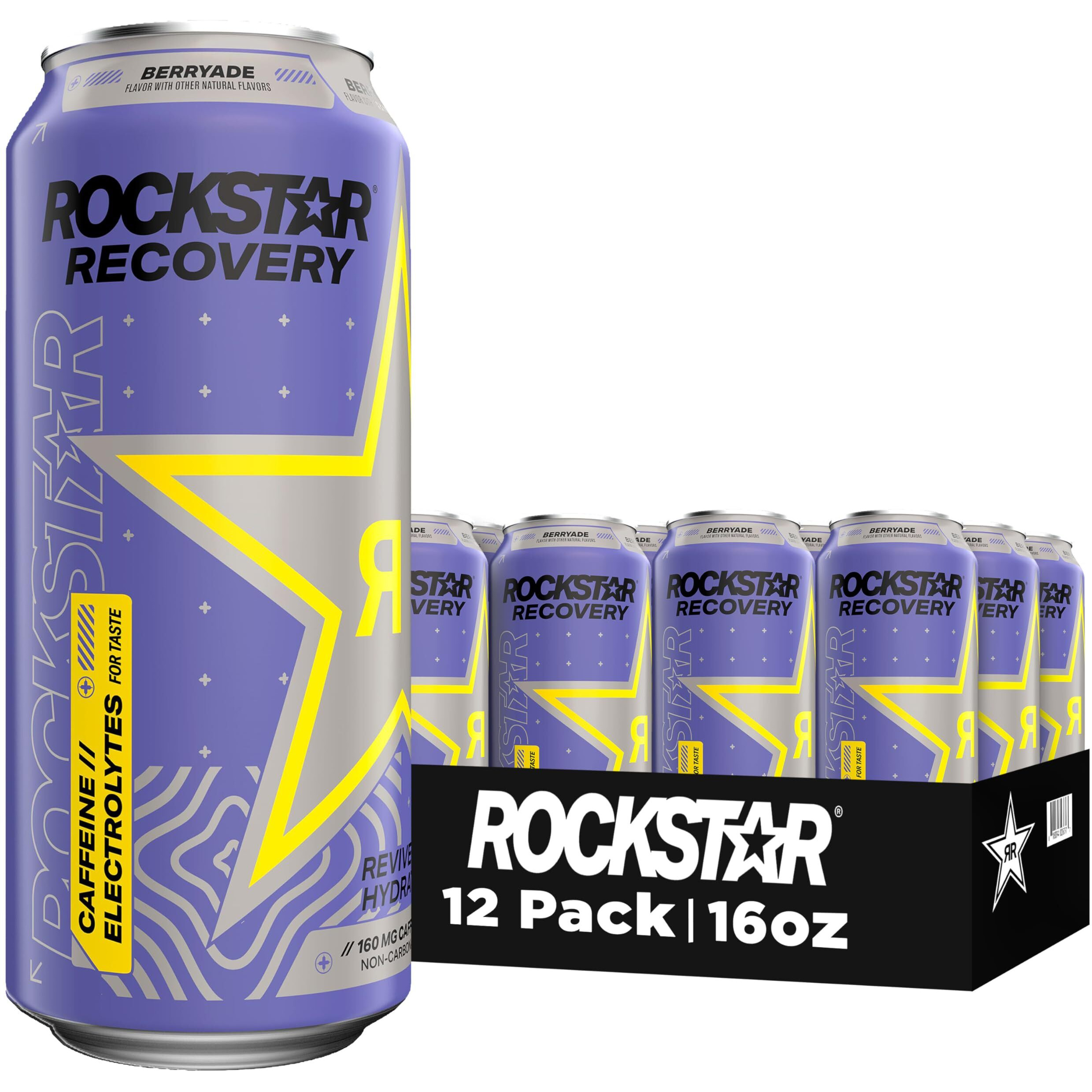 Rockstar Recovery Non-Carbonated Energy Drink, Berryade, 16 Fl Oz Cans, (12 Pack), Hydration // Mind-Body Energy,160Mg Caffeine, B Vitamins, Electrolytes