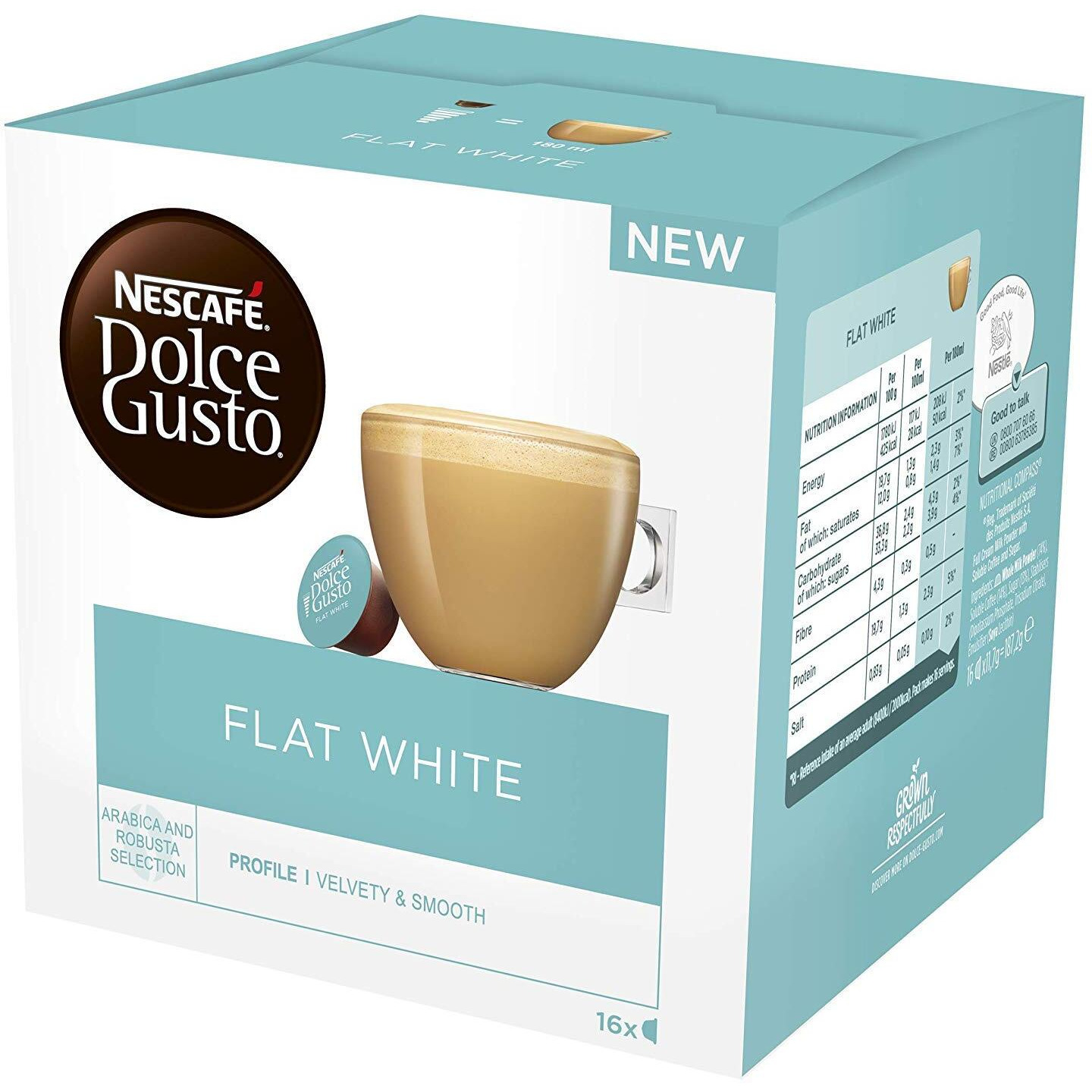 Nescaf   Dolce Gusto Flat White Coffee Pods, 16 Capsules (Pack Of 3 - Total 48 Capsules, 48 Servings)