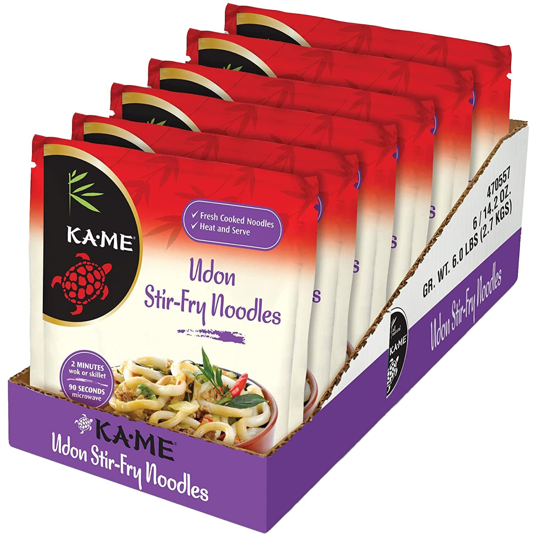 Ka-Me Udon Noodles - Fresh Cooked Stir Fry Noodles 14.2 Oz (Pack Of 6), No Preservatives/Msg, Instant & Microwaveable, Perfect For Traditional Hot & Cold Dishes, Quick Soup Or Stir-Fry & More