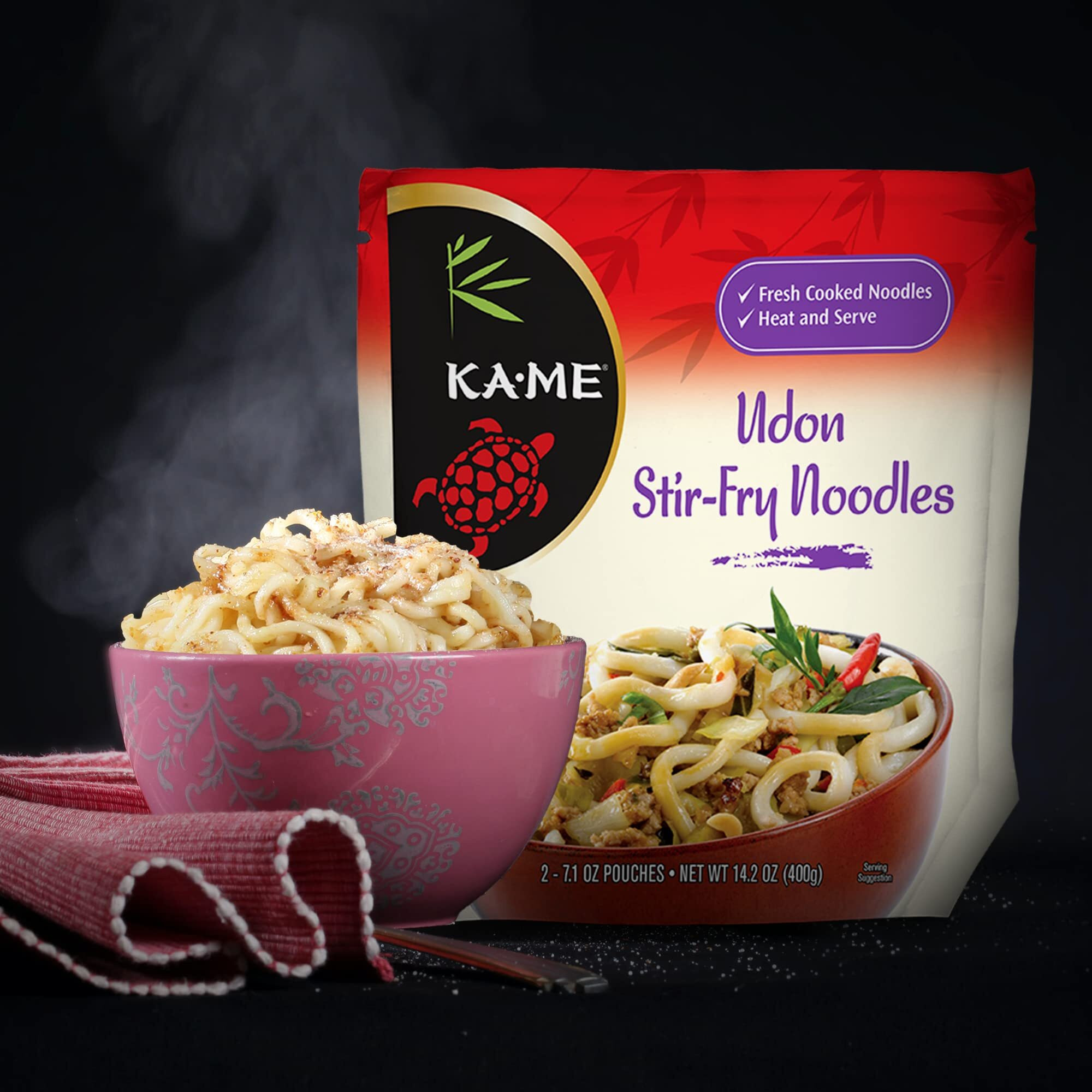 Ka-Me Udon Noodles - Fresh Cooked Stir Fry Noodles 14.2 Oz (Pack Of 6), No Preservatives/Msg, Instant & Microwaveable, Perfect For Traditional Hot & Cold Dishes, Quick Soup Or Stir-Fry & More