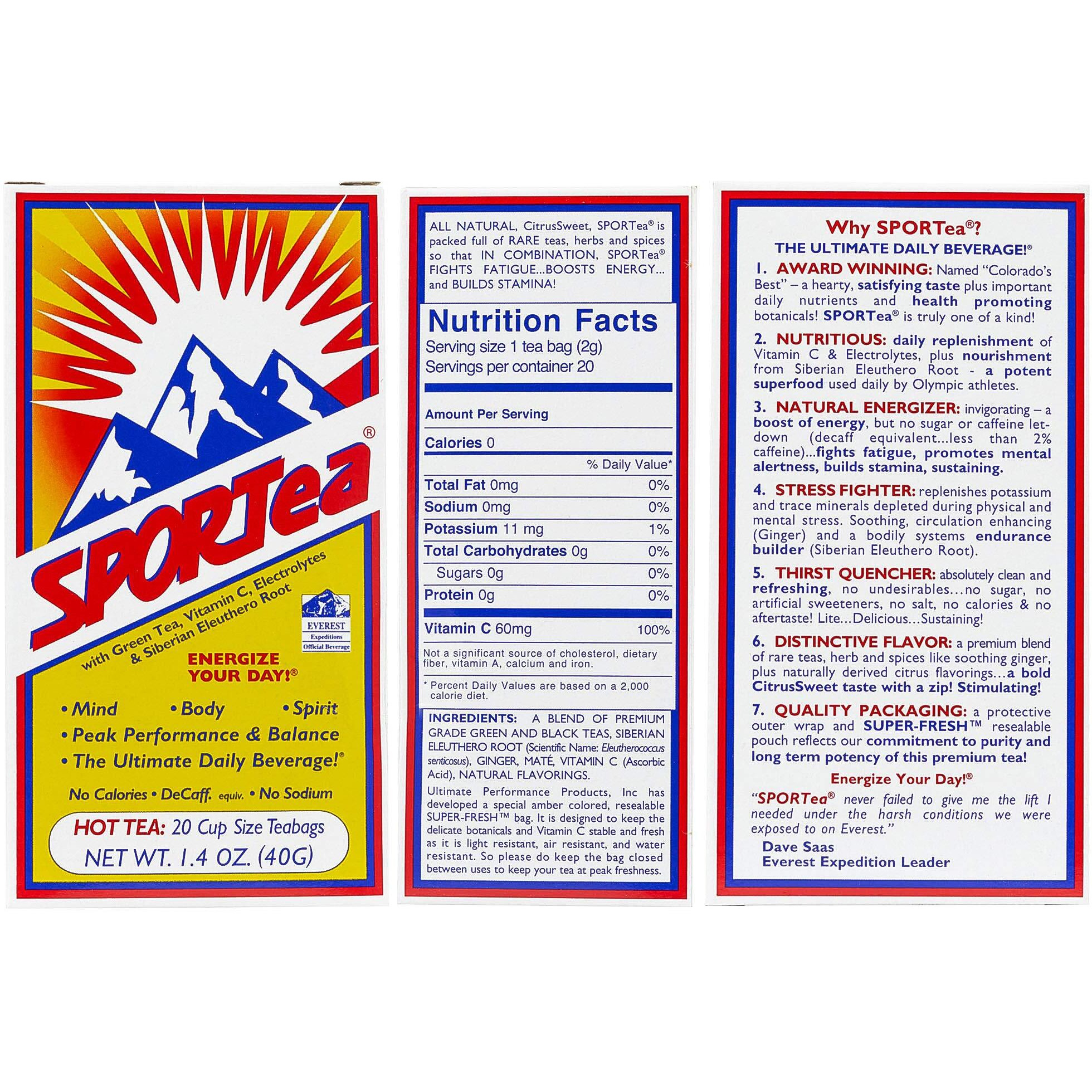 Sportea(R) Hot 20 Individual Tea Bags/Box Pack Of 2 Boxes