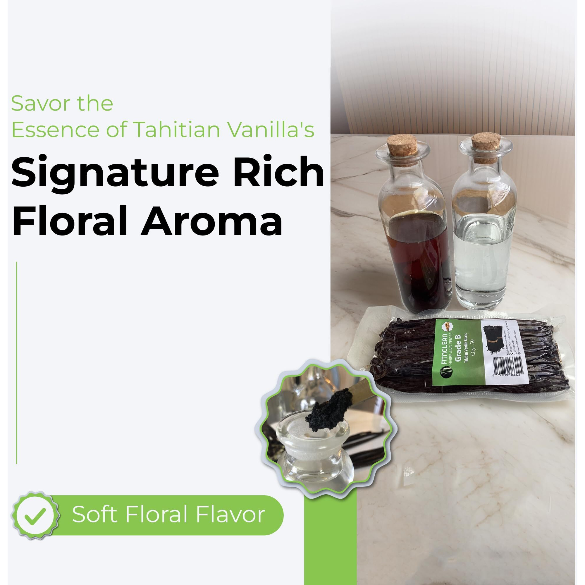 50 Tahitian Vanilla Beans Grade B For Extract, Cooking And Baking By Fitnclean Vanilla| Fresh 5""-6"" Non-Gmo Whole Natural Raw Pods