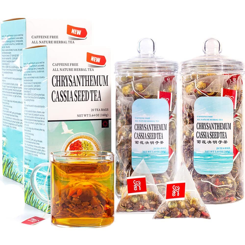 Chrysanthemum Cassia Seeds Tea Bags 2 Boxes 11.28Oz(320G,8Gx40Bags), Honeysuckle, Chinese Wolf-Berry, Sweet-Scented Osmanthus, Burdock Root Combination Of Floral Tea,