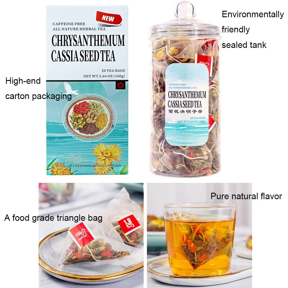 Chrysanthemum Cassia Seeds Tea Bags 2 Boxes 11.28Oz(320G,8Gx40Bags), Honeysuckle, Chinese Wolf-Berry, Sweet-Scented Osmanthus, Burdock Root Combination Of Floral Tea,