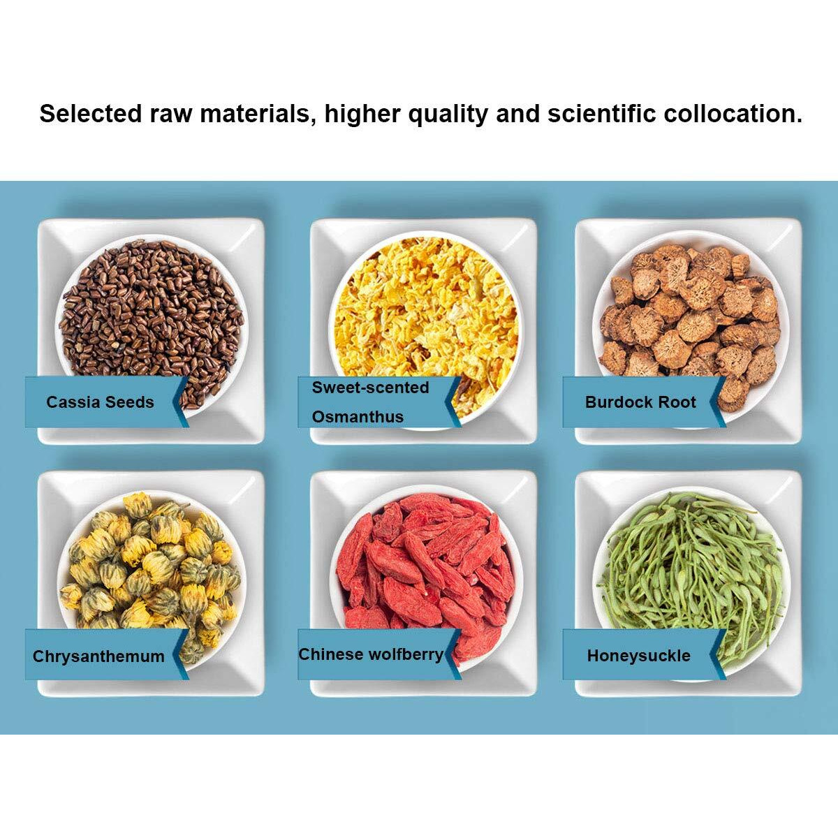 Chrysanthemum Cassia Seeds Tea Bags 2 Boxes 11.28Oz(320G,8Gx40Bags), Honeysuckle, Chinese Wolf-Berry, Sweet-Scented Osmanthus, Burdock Root Combination Of Floral Tea,