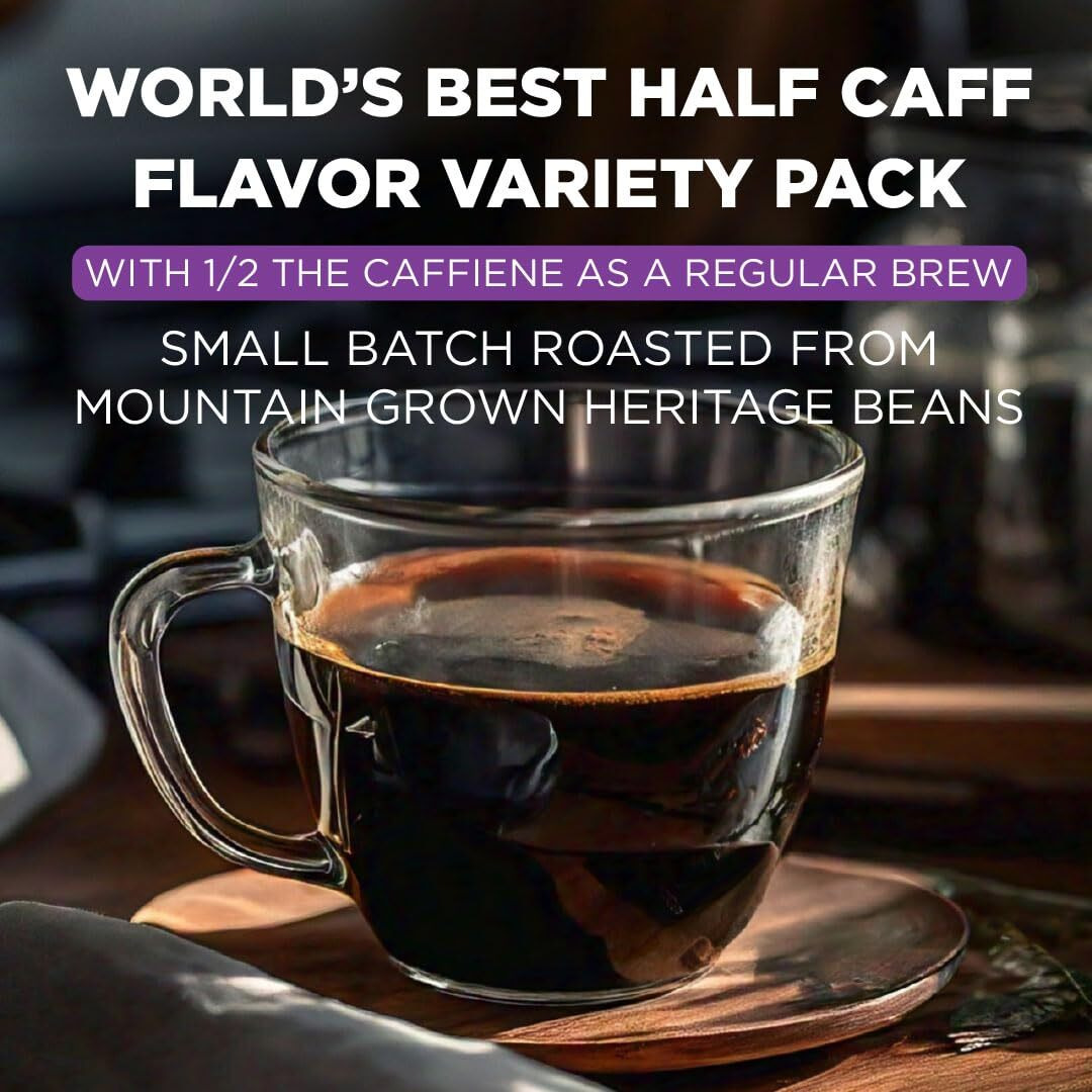 Maud's Half Caff Coffee Pods Variety Pack, 48 Ct | 6 Assorted Coffee Flavors | 100% Arabica Roasted Coffee | Solar Energy Produced Recyclable Pods Compatible With Keurig K Cups Maker