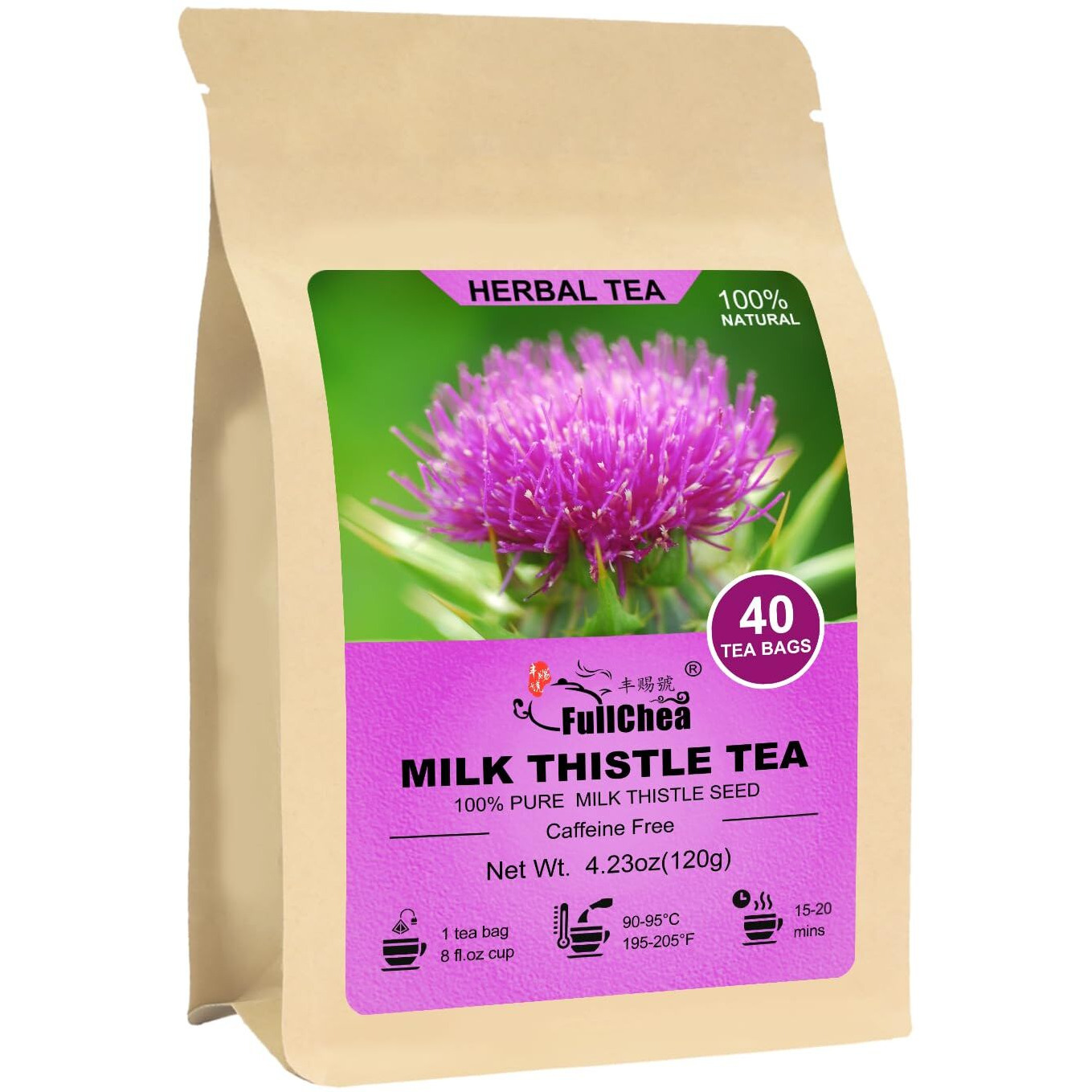 Fullchea - Milk Thistle Tea Bags, 40 Teabags, 3G/Bag - Natural Milk Thistle Seed